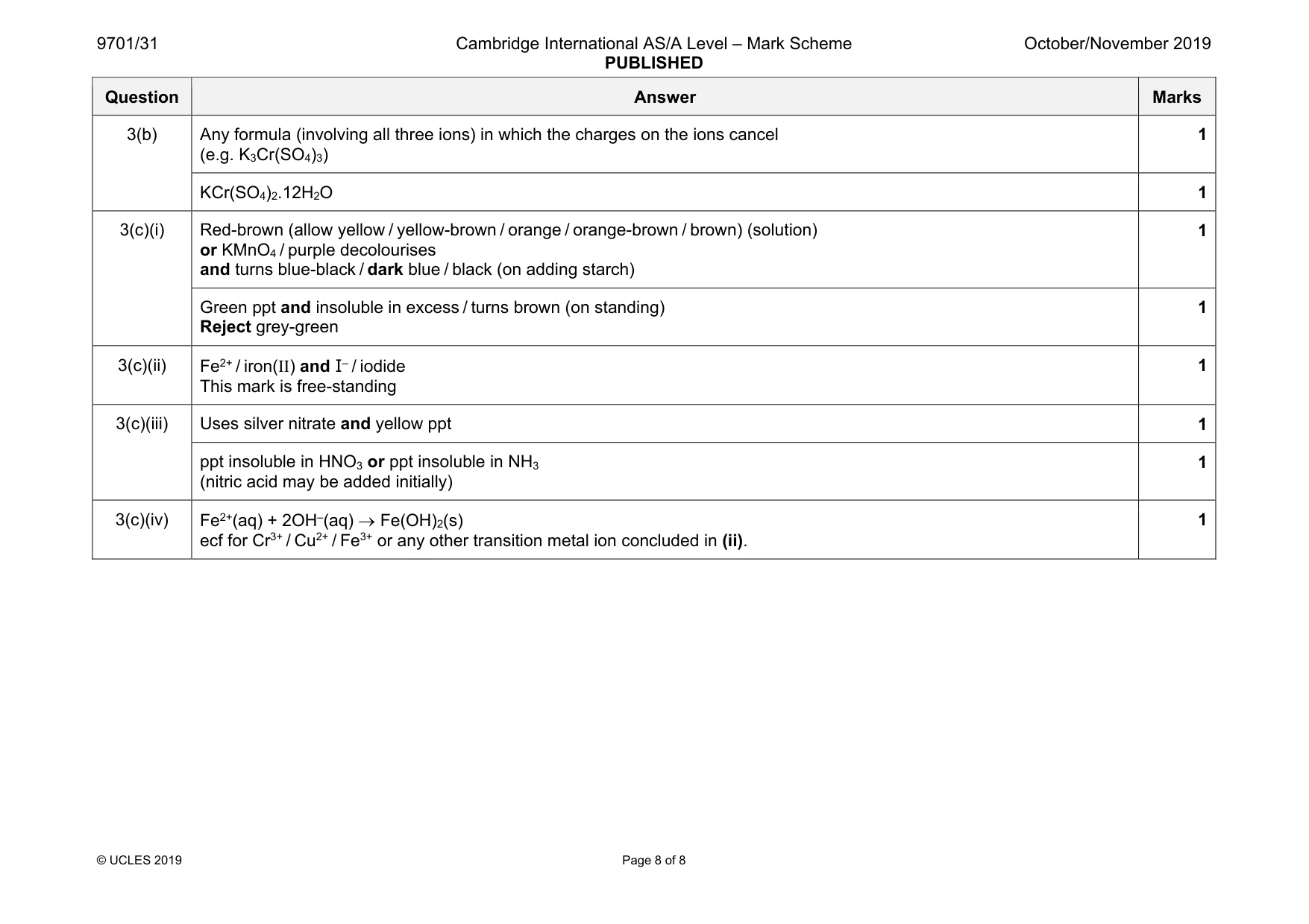 Mark scheme, page 8 of 8