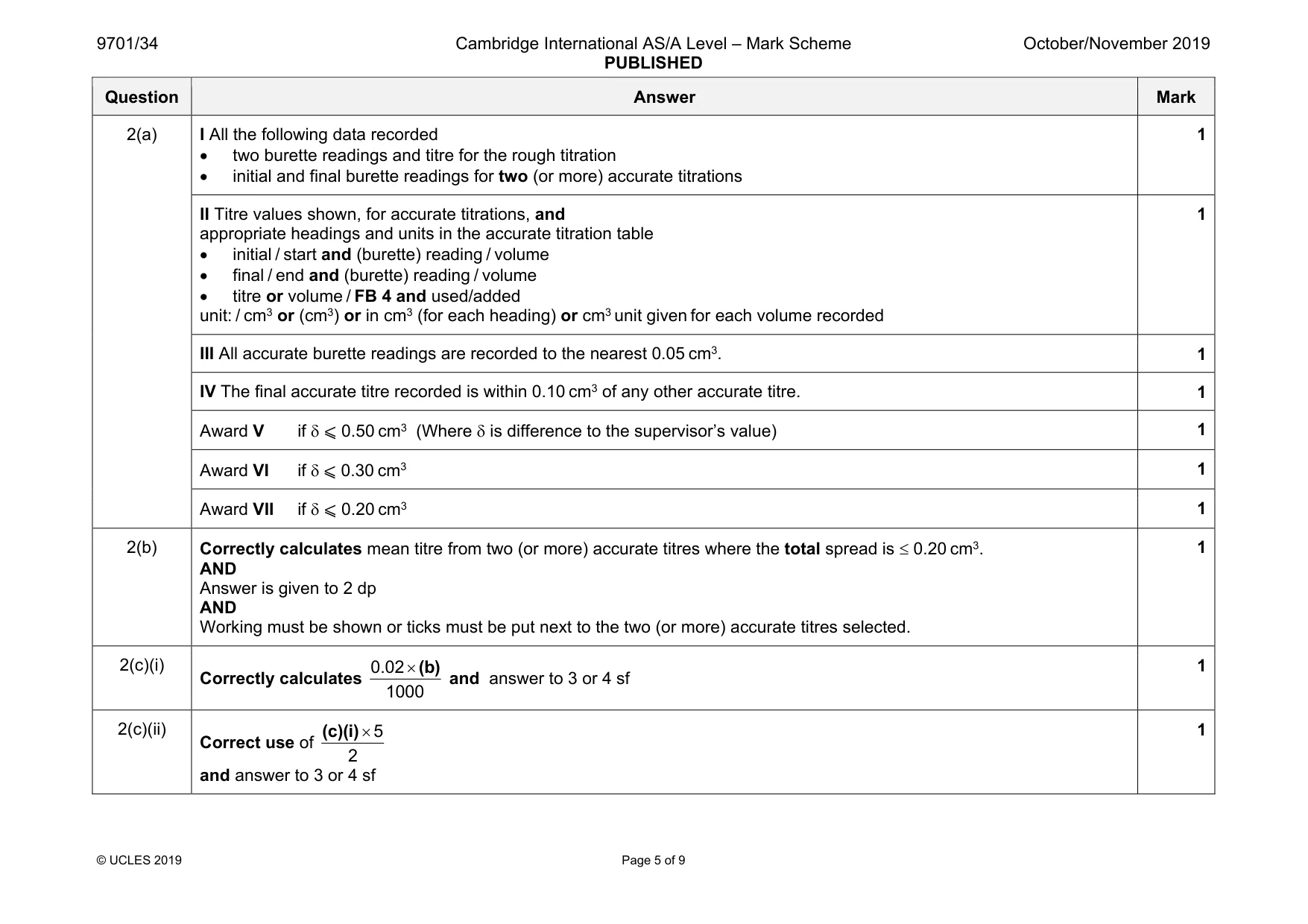 Mark scheme, page 5 of 9