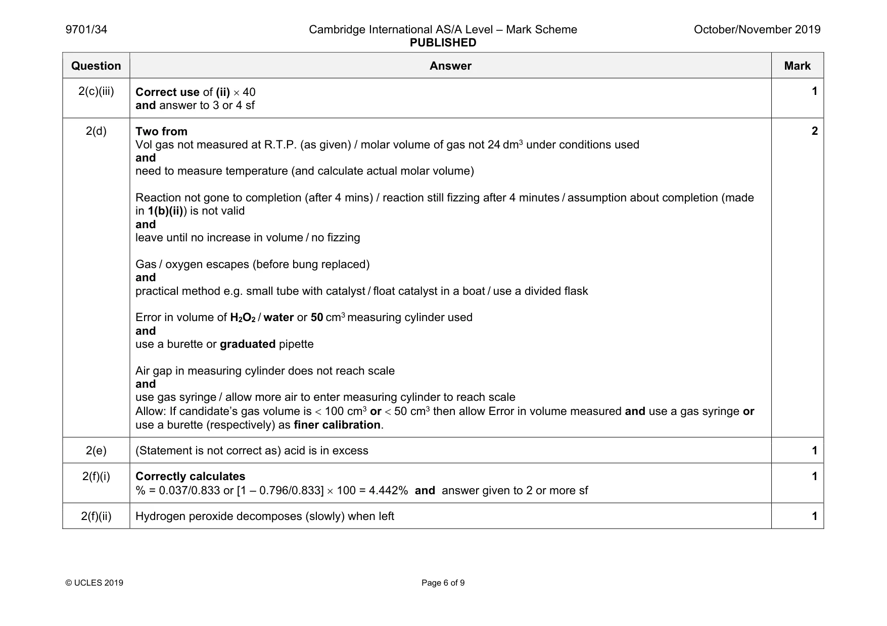 Mark scheme, page 6 of 9