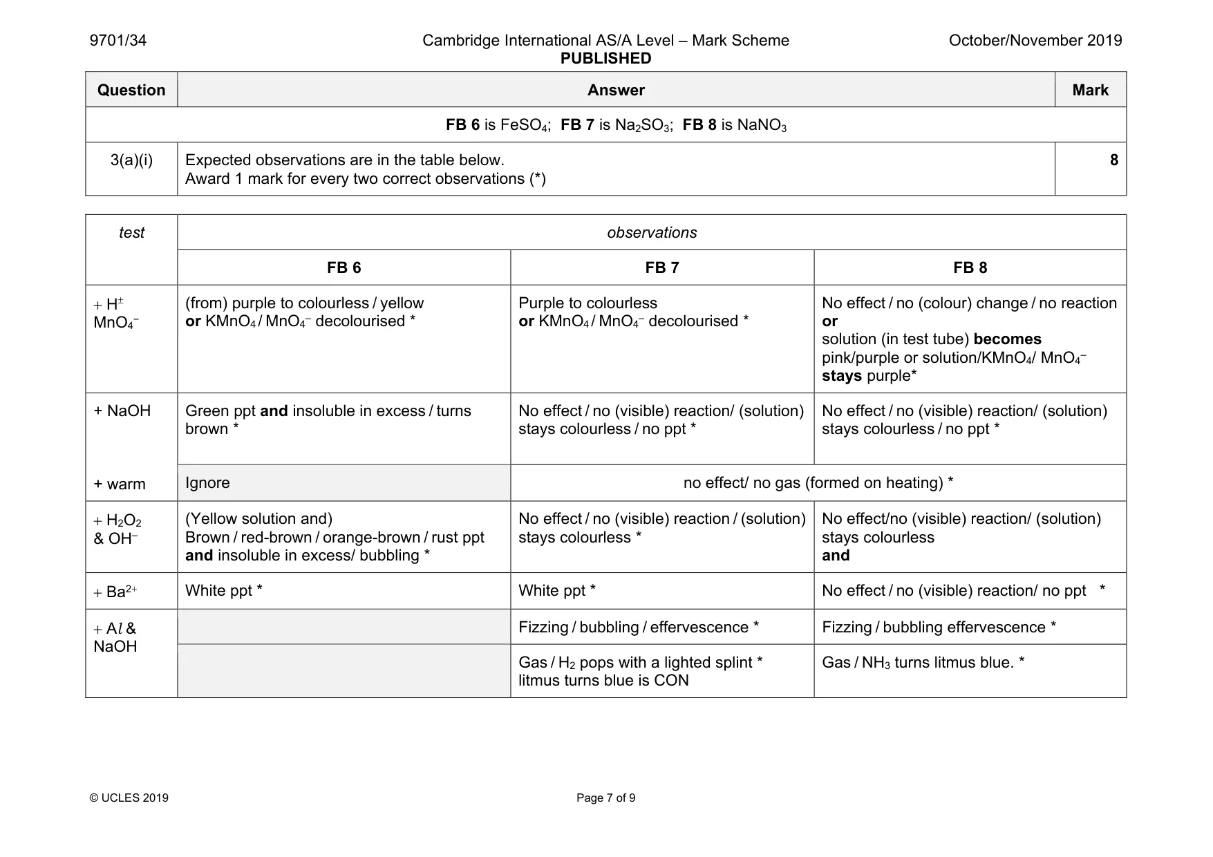 Mark scheme, page 7 of 9