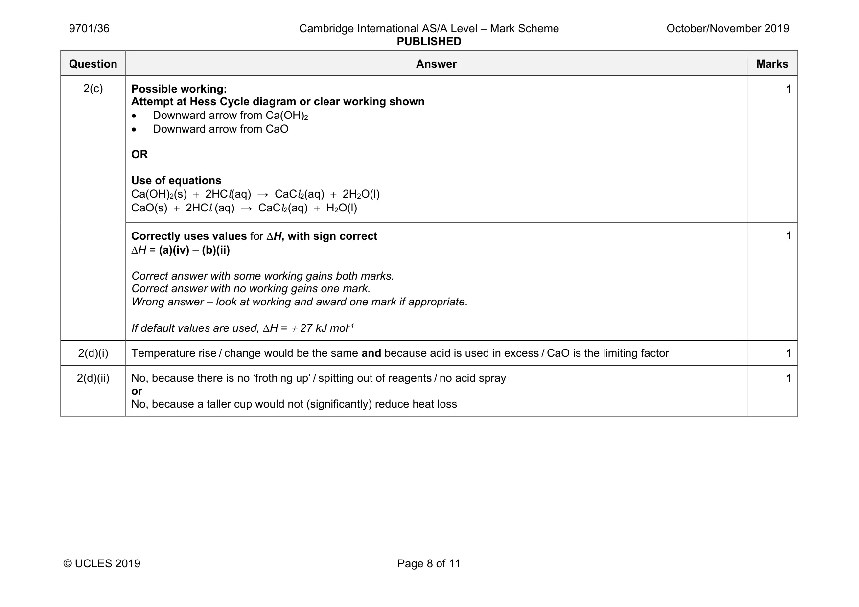 Mark scheme, page 8 of 11