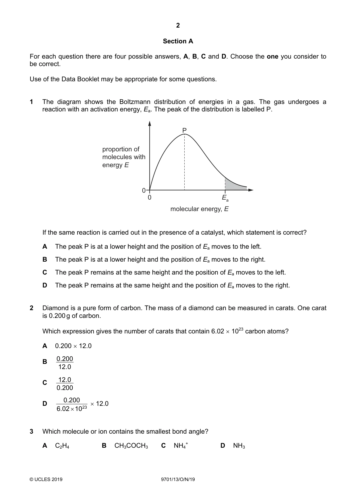 Cambridge A Level Chemistry 9701 2019 Oct/Nov Paper 1 · Variant 3 question paper, page 2 of 16