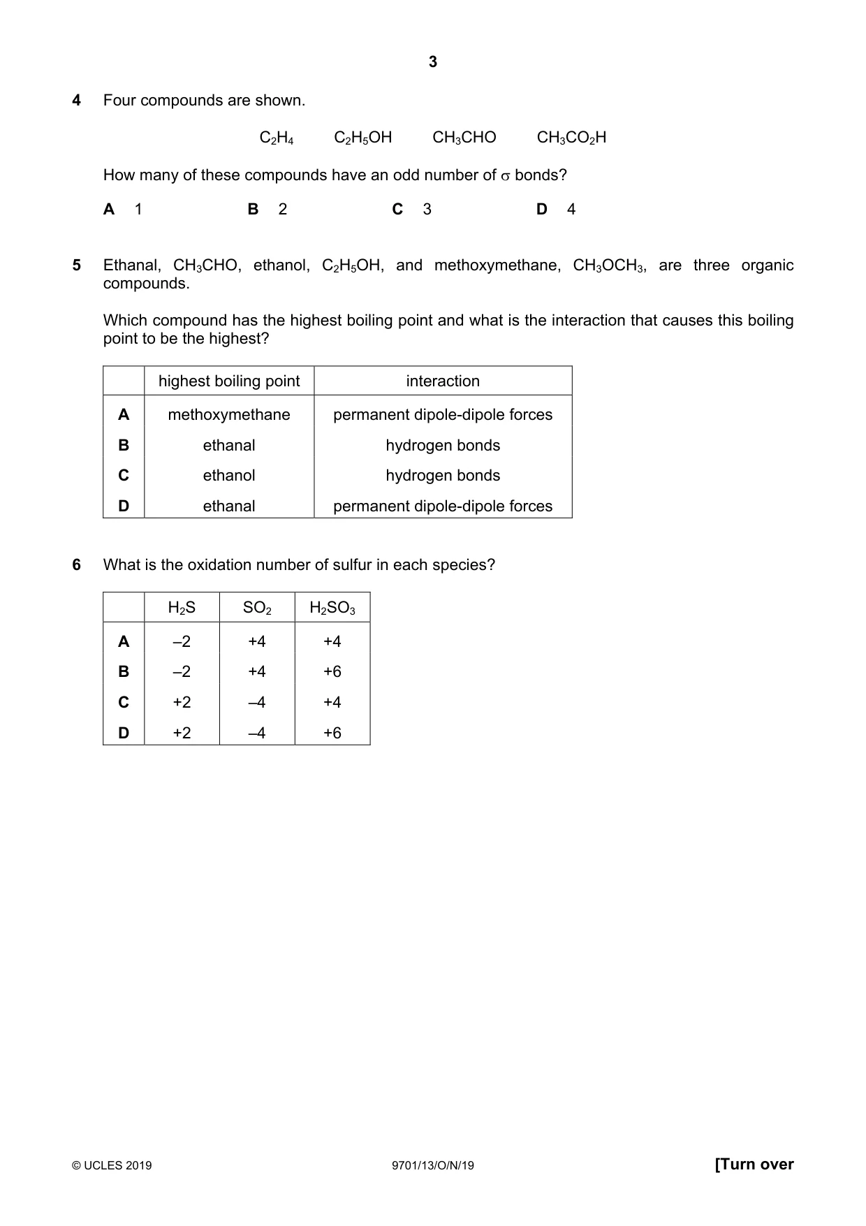 Cambridge A Level Chemistry 9701 2019 Oct/Nov Paper 1 · Variant 3 question paper, page 3 of 16