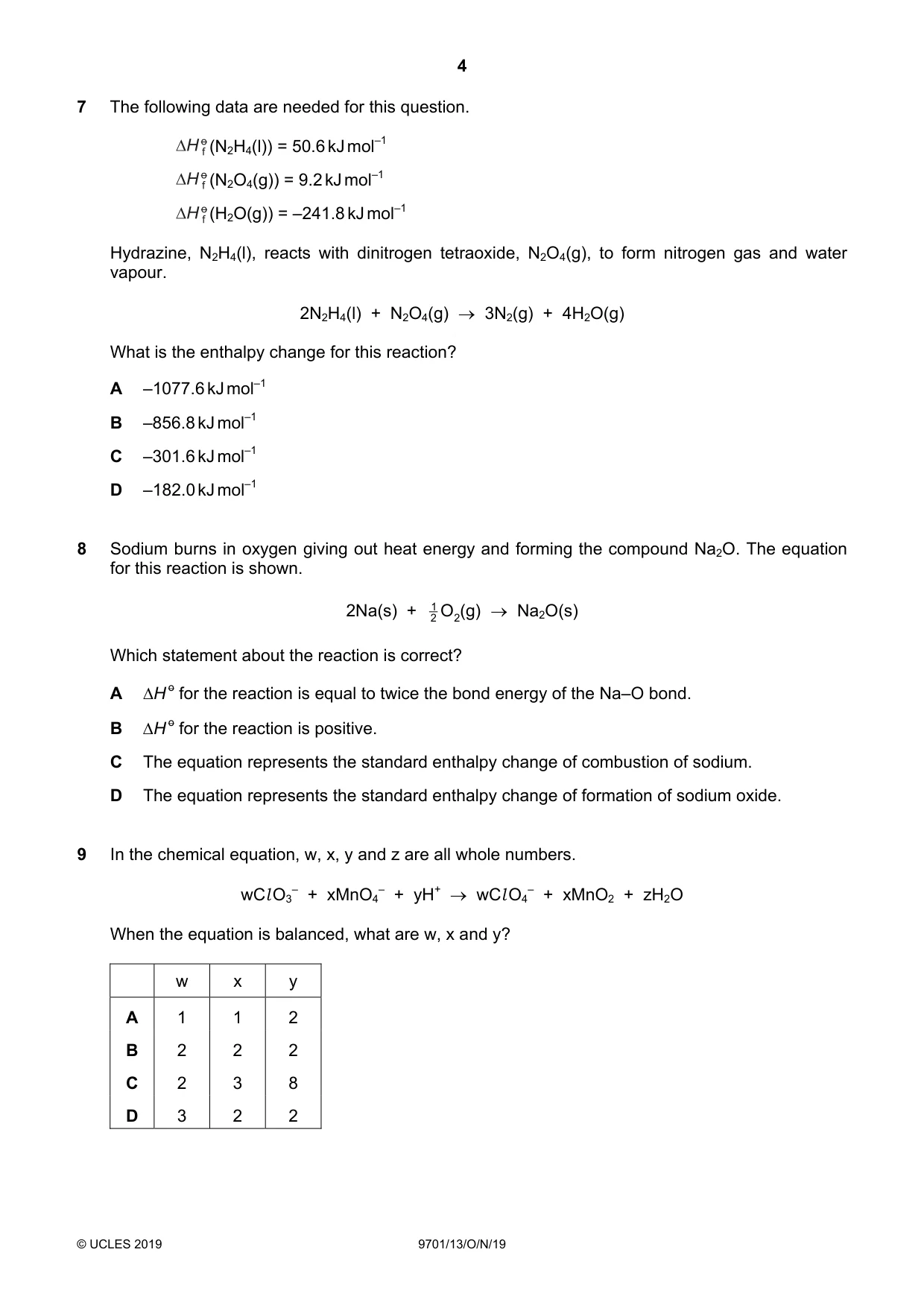 Cambridge A Level Chemistry 9701 2019 Oct/Nov Paper 1 · Variant 3 question paper, page 4 of 16