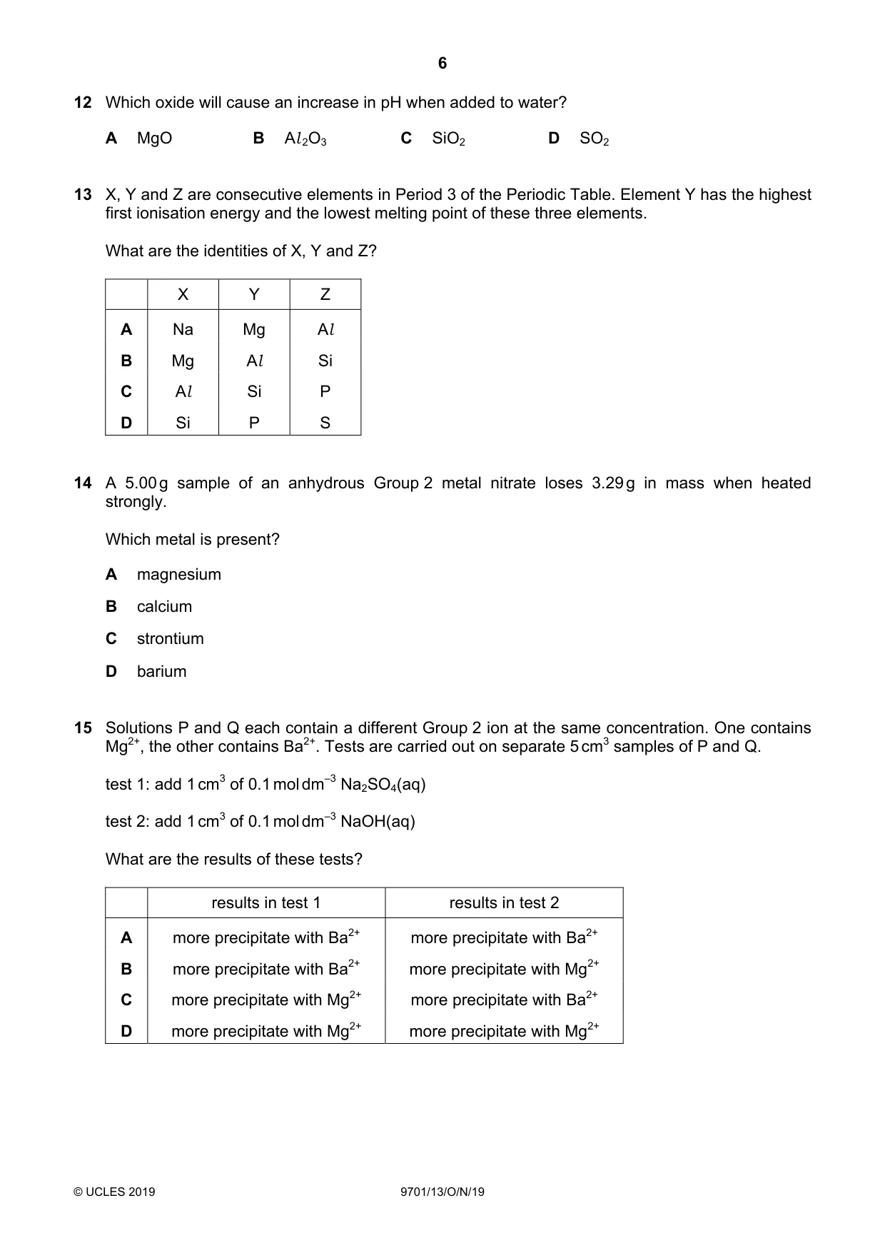 Cambridge A Level Chemistry 9701 2019 Oct/Nov Paper 1 · Variant 3 question paper, page 6 of 16