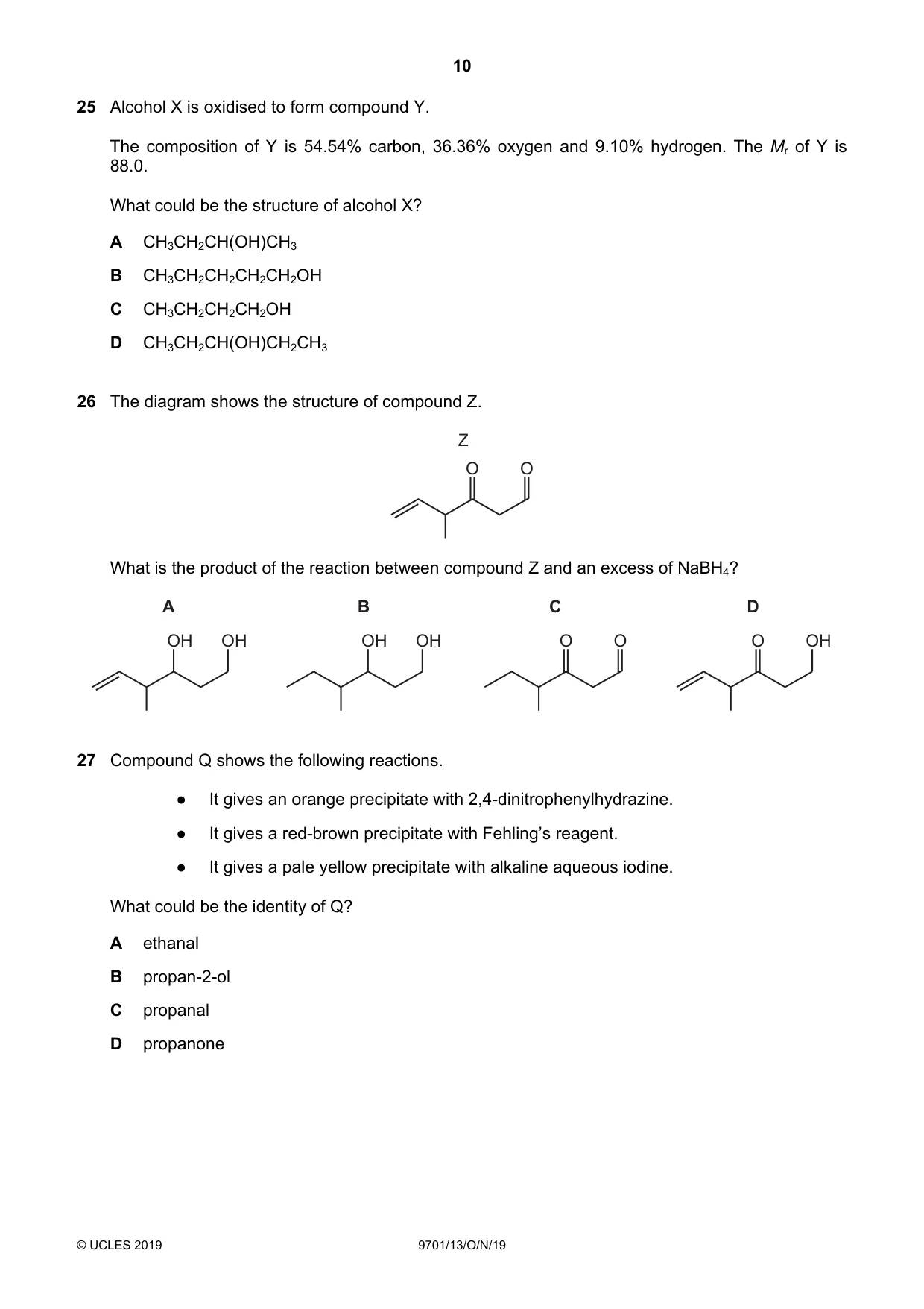 Cambridge A Level Chemistry 9701 2019 Oct/Nov Paper 1 · Variant 3 question paper, page 10 of 16