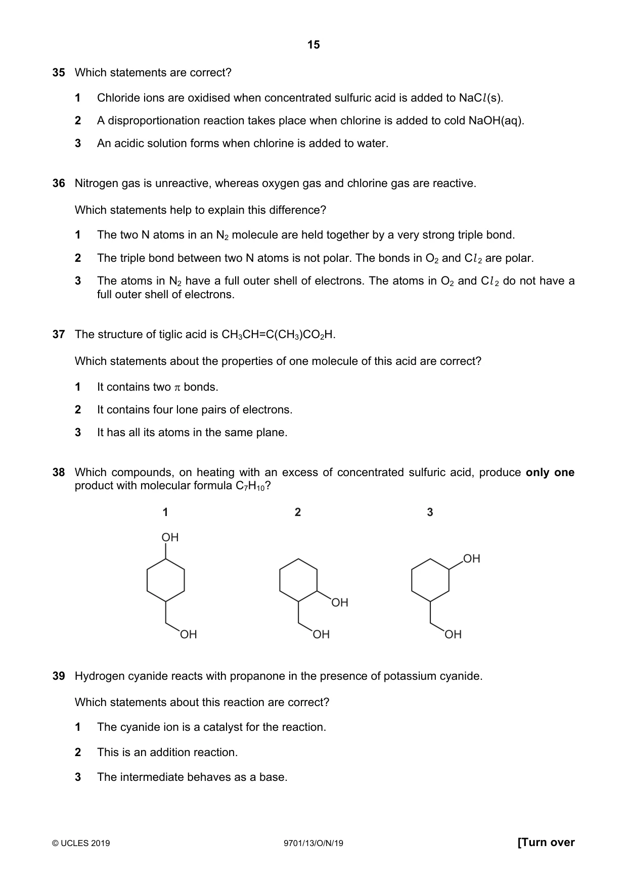 Cambridge A Level Chemistry 9701 2019 Oct/Nov Paper 1 · Variant 3 question paper, page 15 of 16