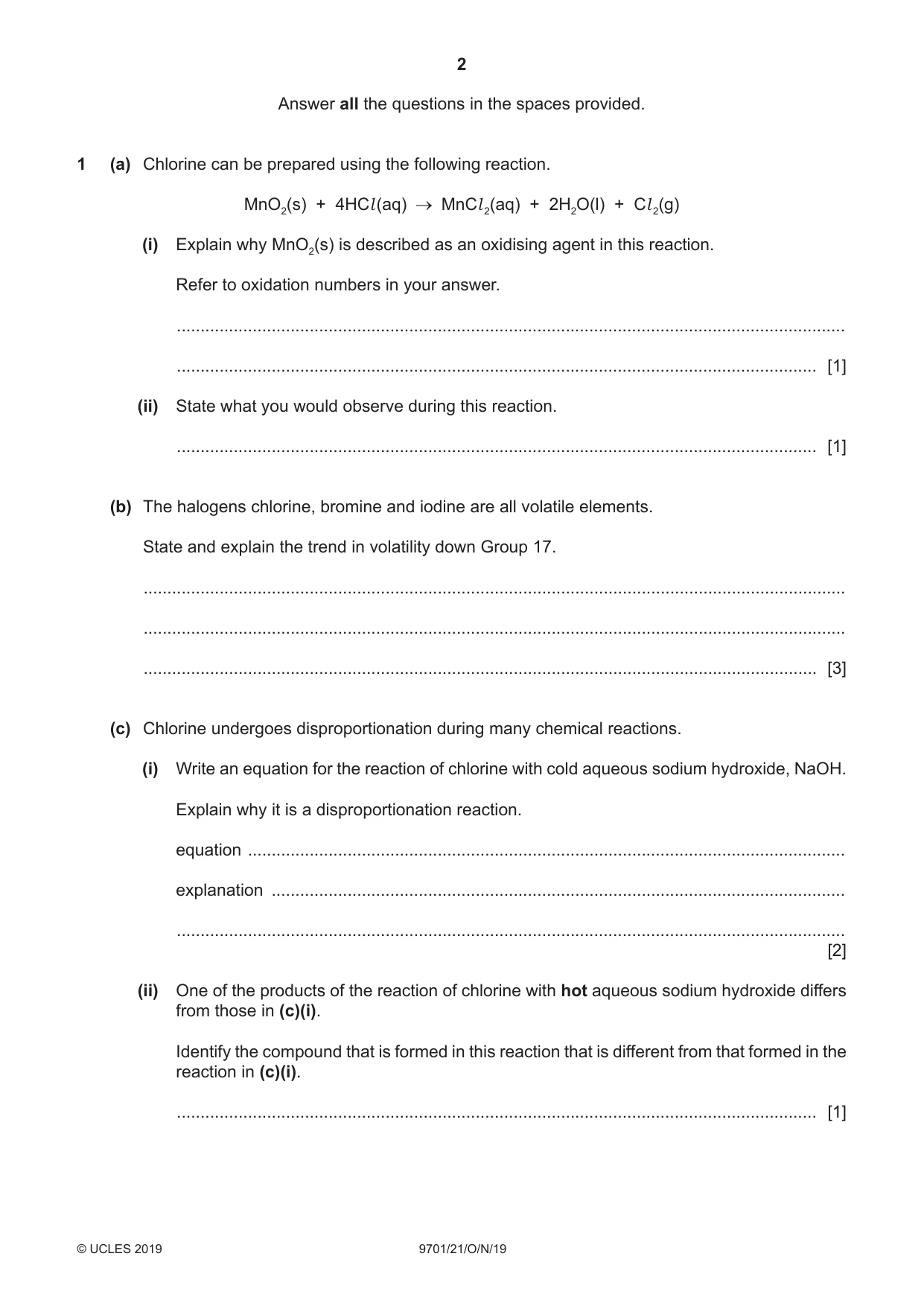 Cambridge A Level Chemistry 9701 2019 Oct/Nov Paper 2 · Variant 1 question paper, page 2 of 12