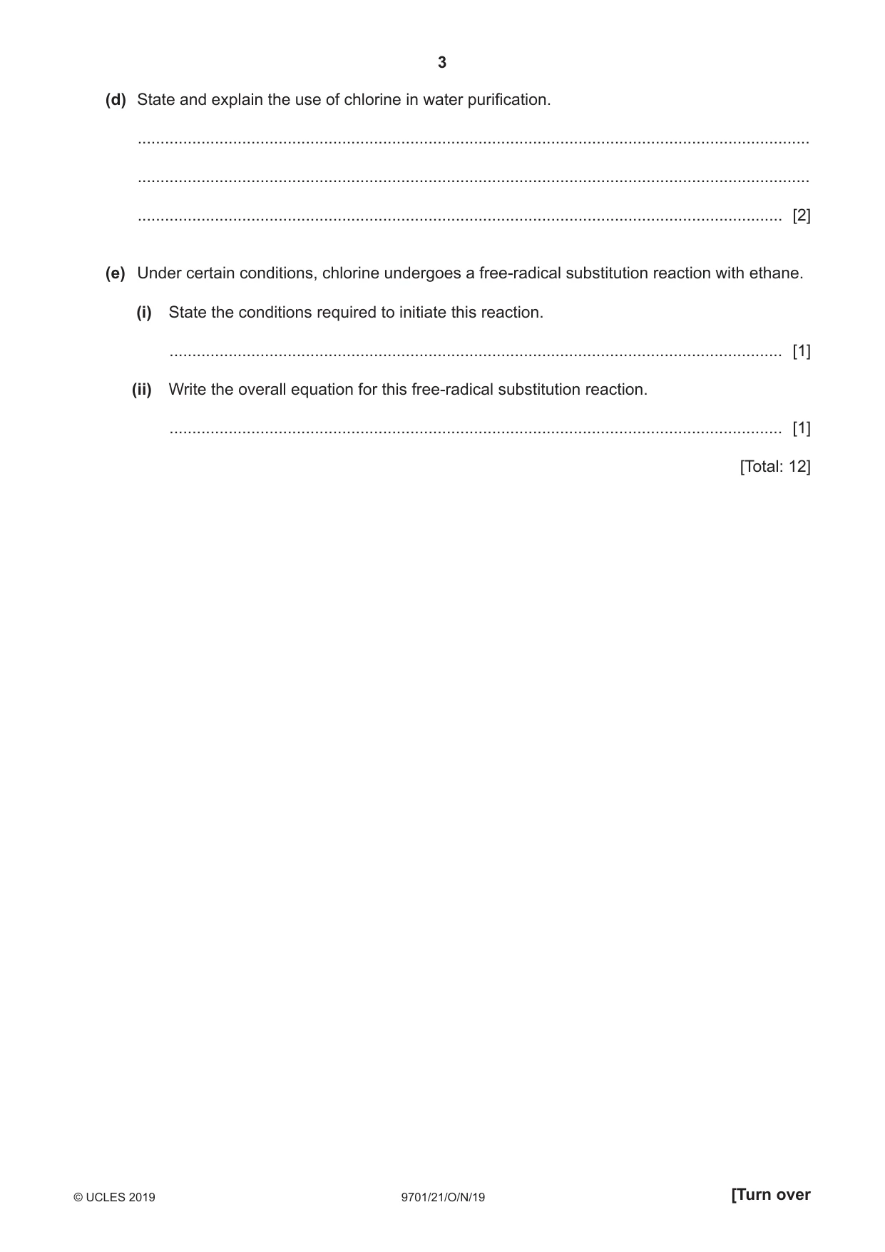 Cambridge A Level Chemistry 9701 2019 Oct/Nov Paper 2 · Variant 1 question paper, page 3 of 12