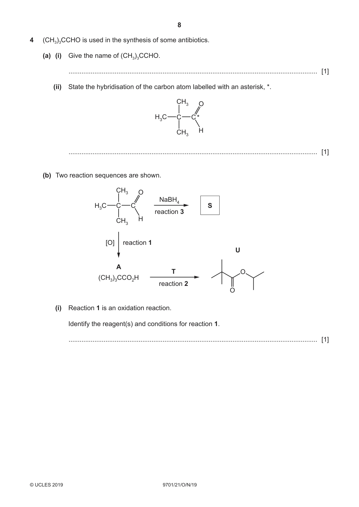 Cambridge A Level Chemistry 9701 2019 Oct/Nov Paper 2 · Variant 1 question paper, page 8 of 12