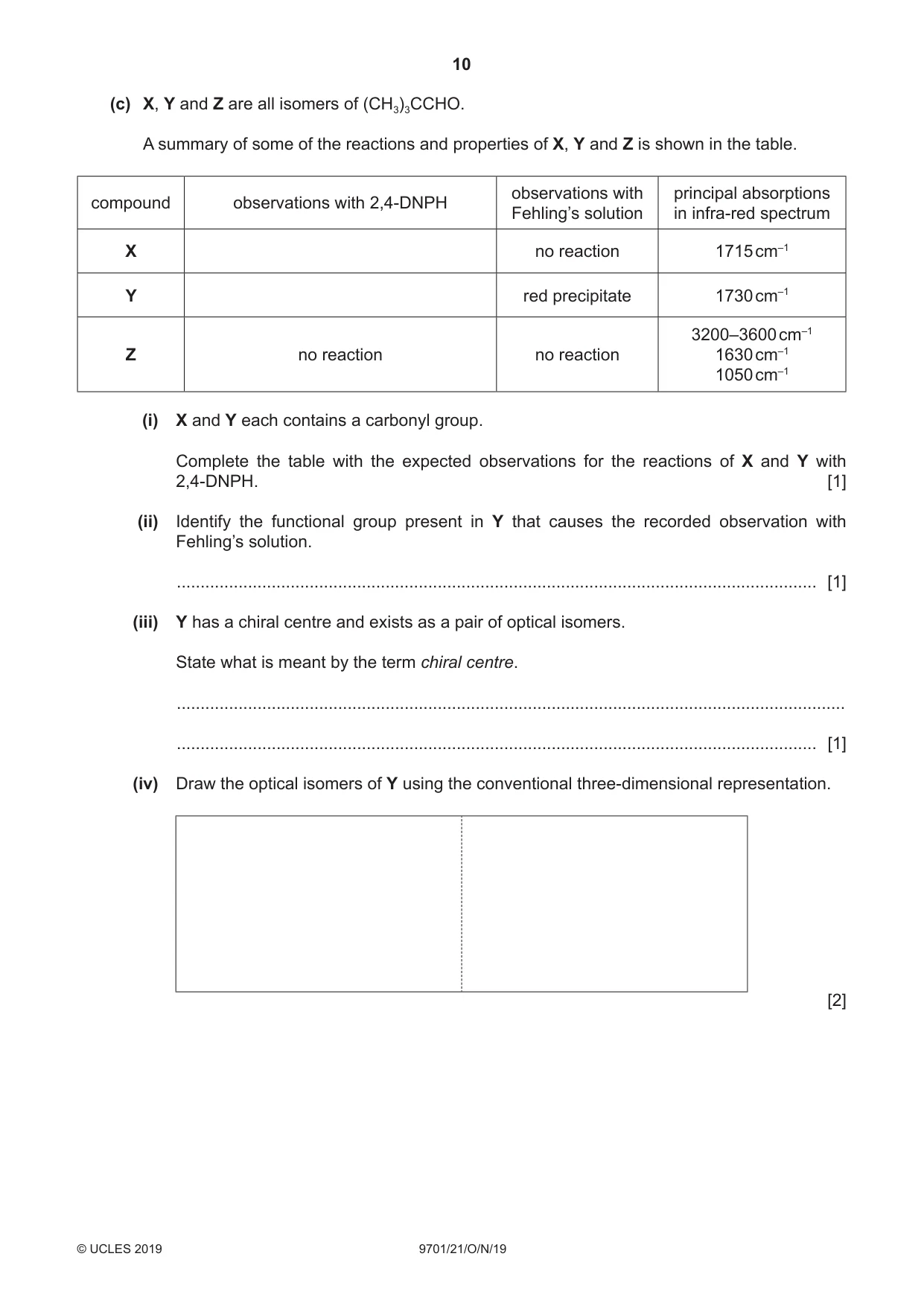 Cambridge A Level Chemistry 9701 2019 Oct/Nov Paper 2 · Variant 1 question paper, page 10 of 12