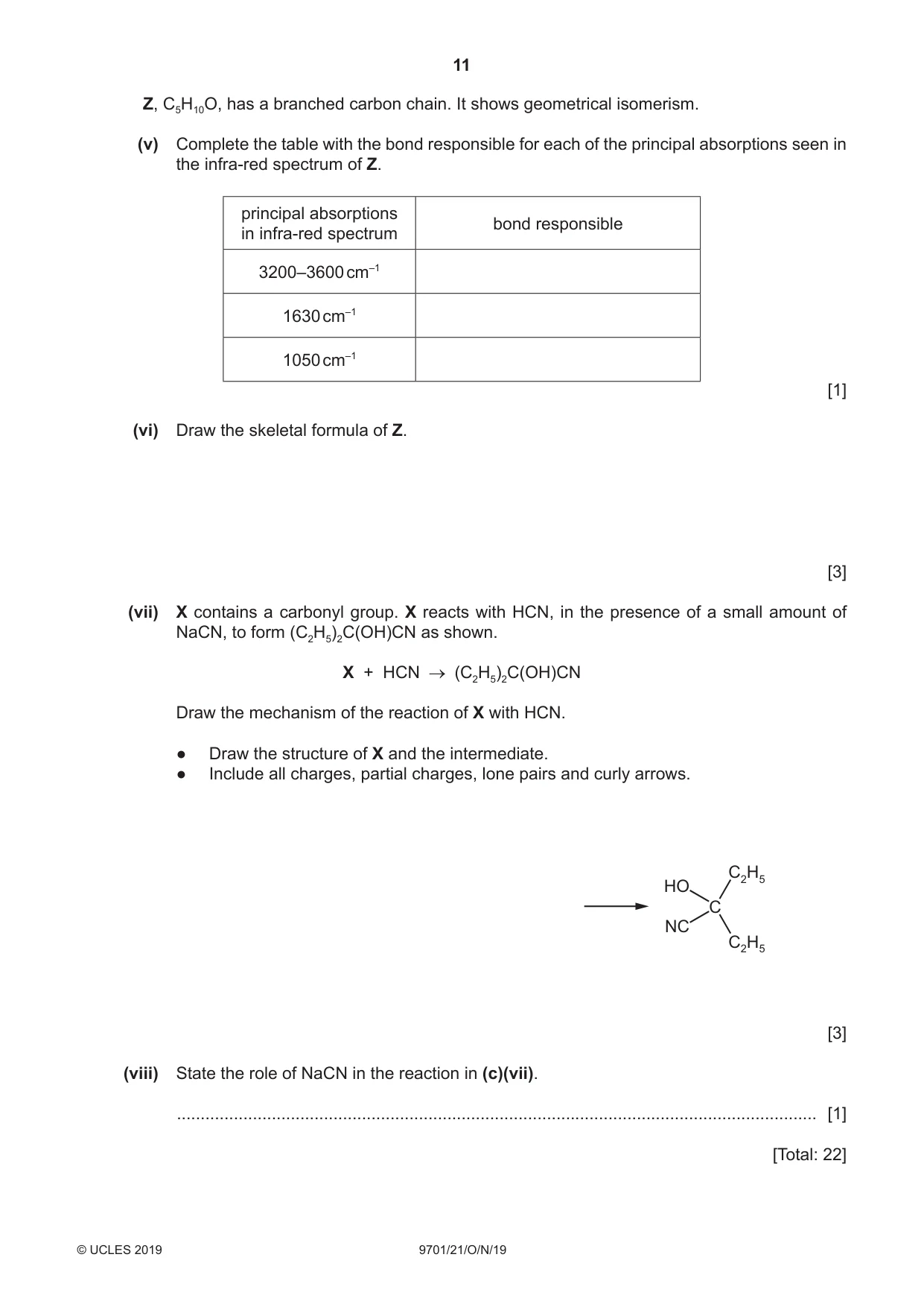 Cambridge A Level Chemistry 9701 2019 Oct/Nov Paper 2 · Variant 1 question paper, page 11 of 12