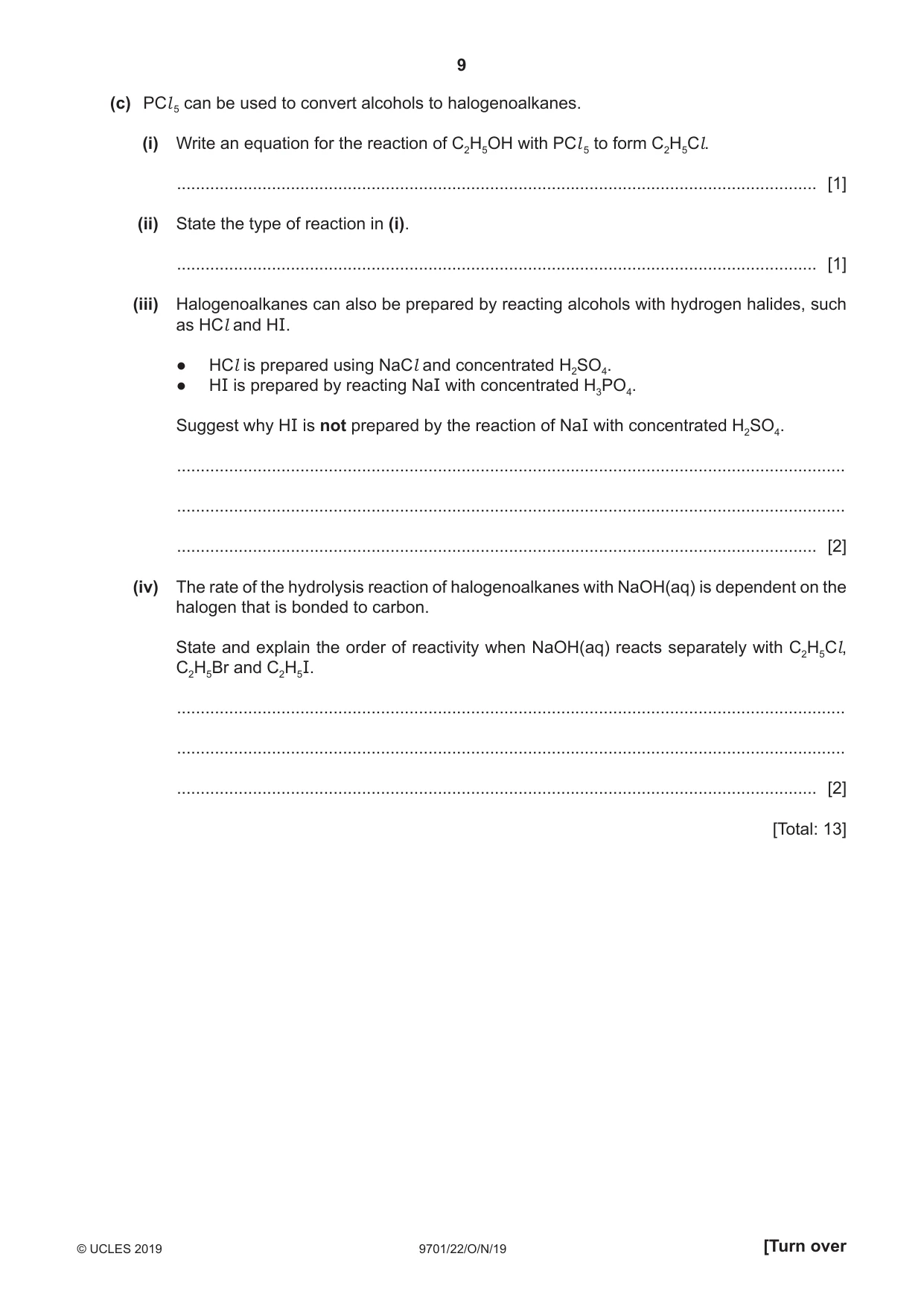 Cambridge A Level Chemistry 9701 2019 Oct/Nov Paper 2 · Variant 2 question paper, page 9 of 16