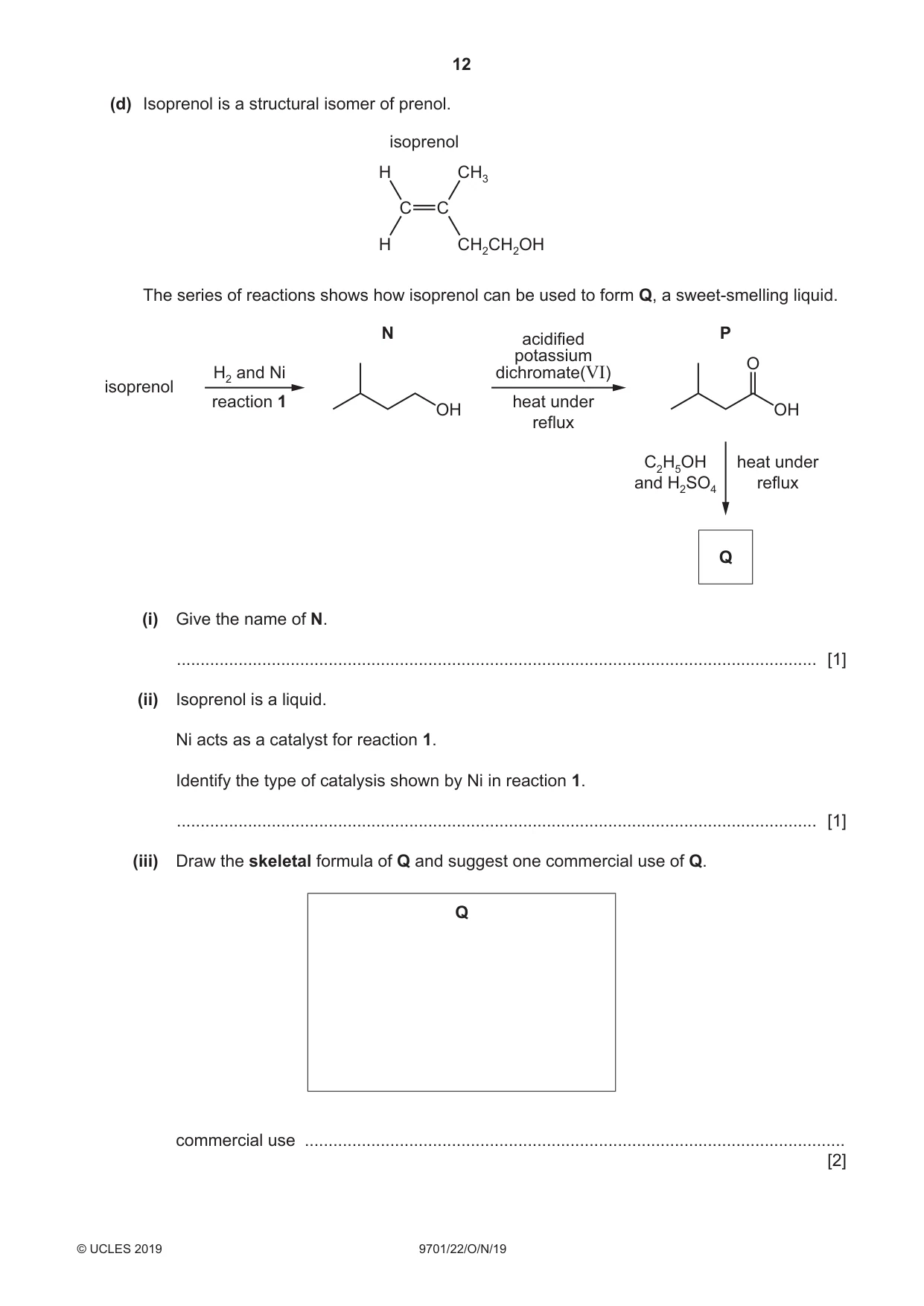 Cambridge A Level Chemistry 9701 2019 Oct/Nov Paper 2 · Variant 2 question paper, page 12 of 16