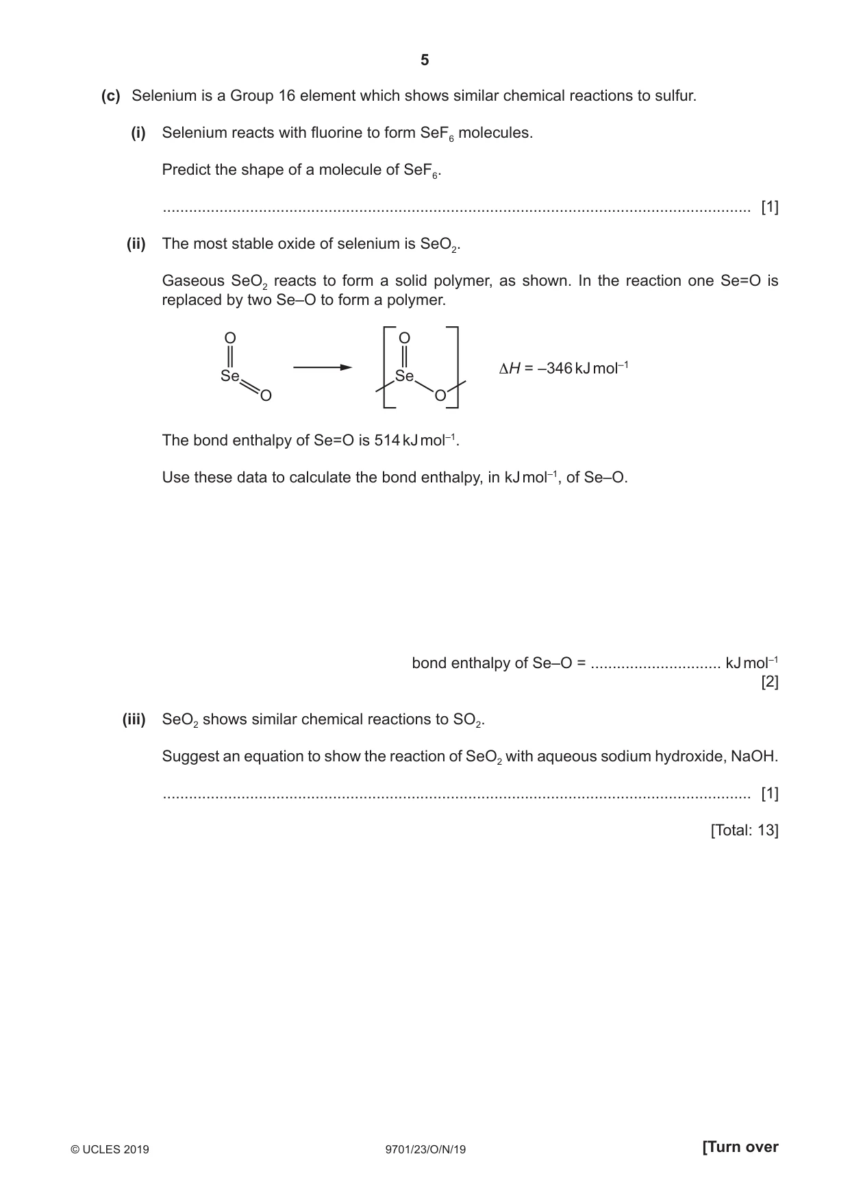 Cambridge A Level Chemistry 9701 2019 Oct/Nov Paper 2 · Variant 3 question paper, page 5 of 12