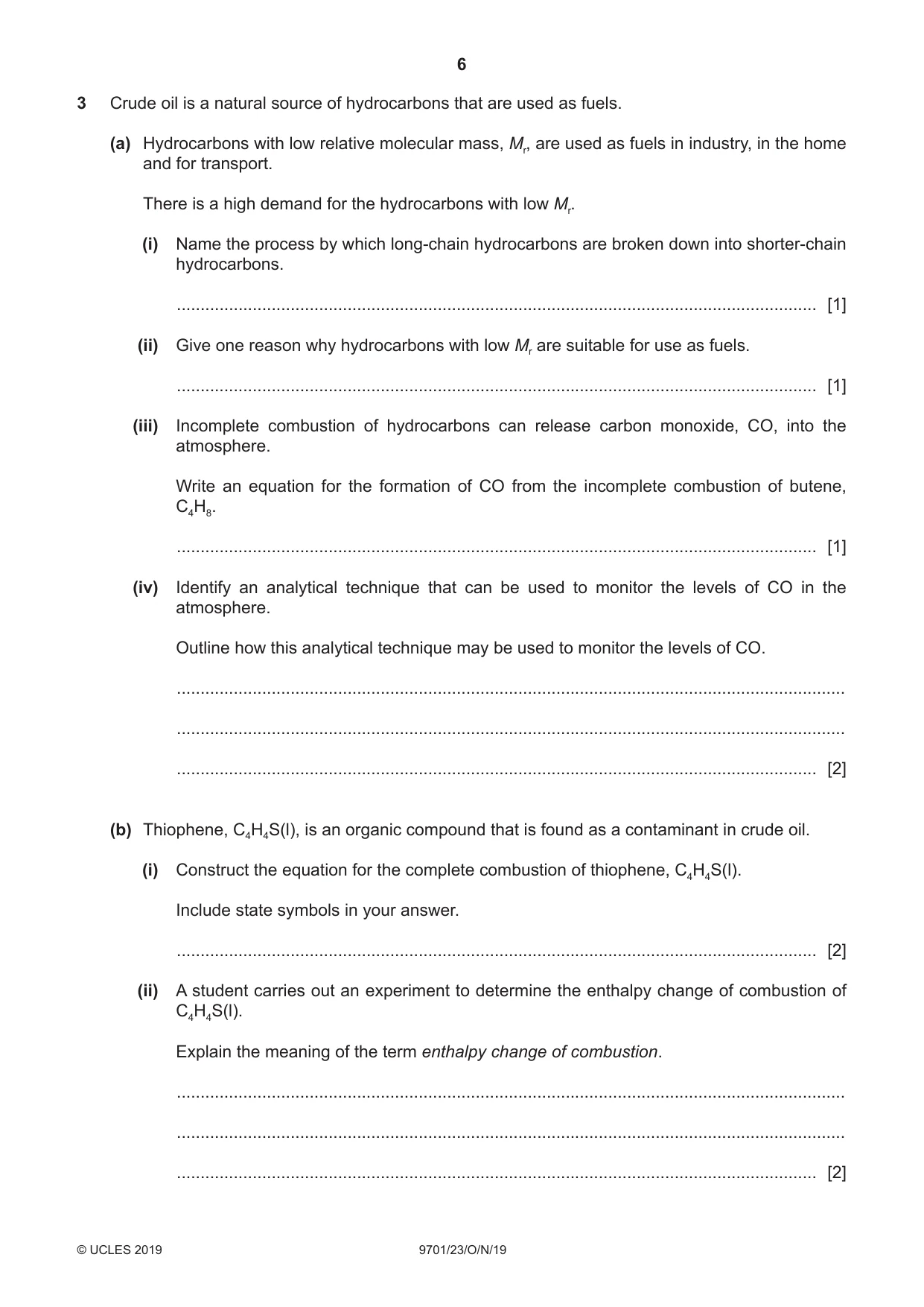 Cambridge A Level Chemistry 9701 2019 Oct/Nov Paper 2 · Variant 3 question paper, page 6 of 12