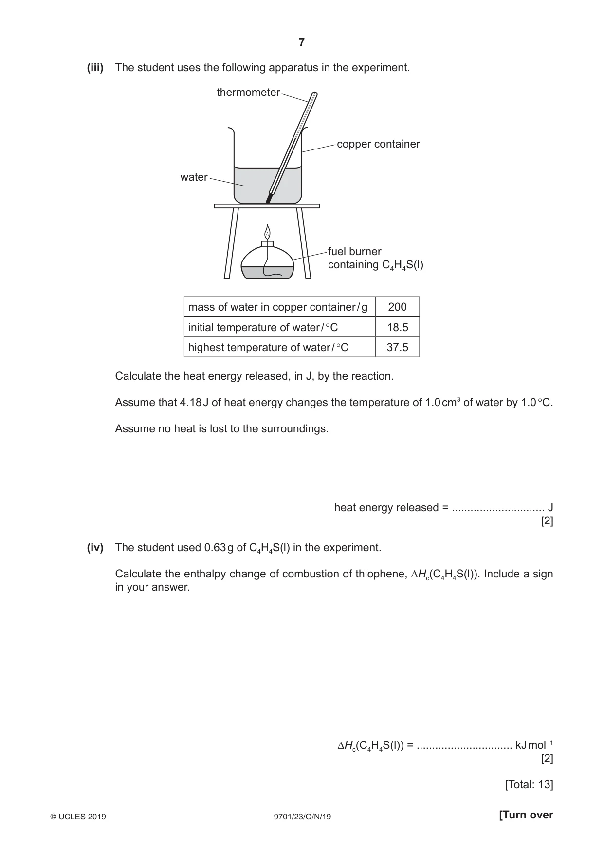 Cambridge A Level Chemistry 9701 2019 Oct/Nov Paper 2 · Variant 3 question paper, page 7 of 12