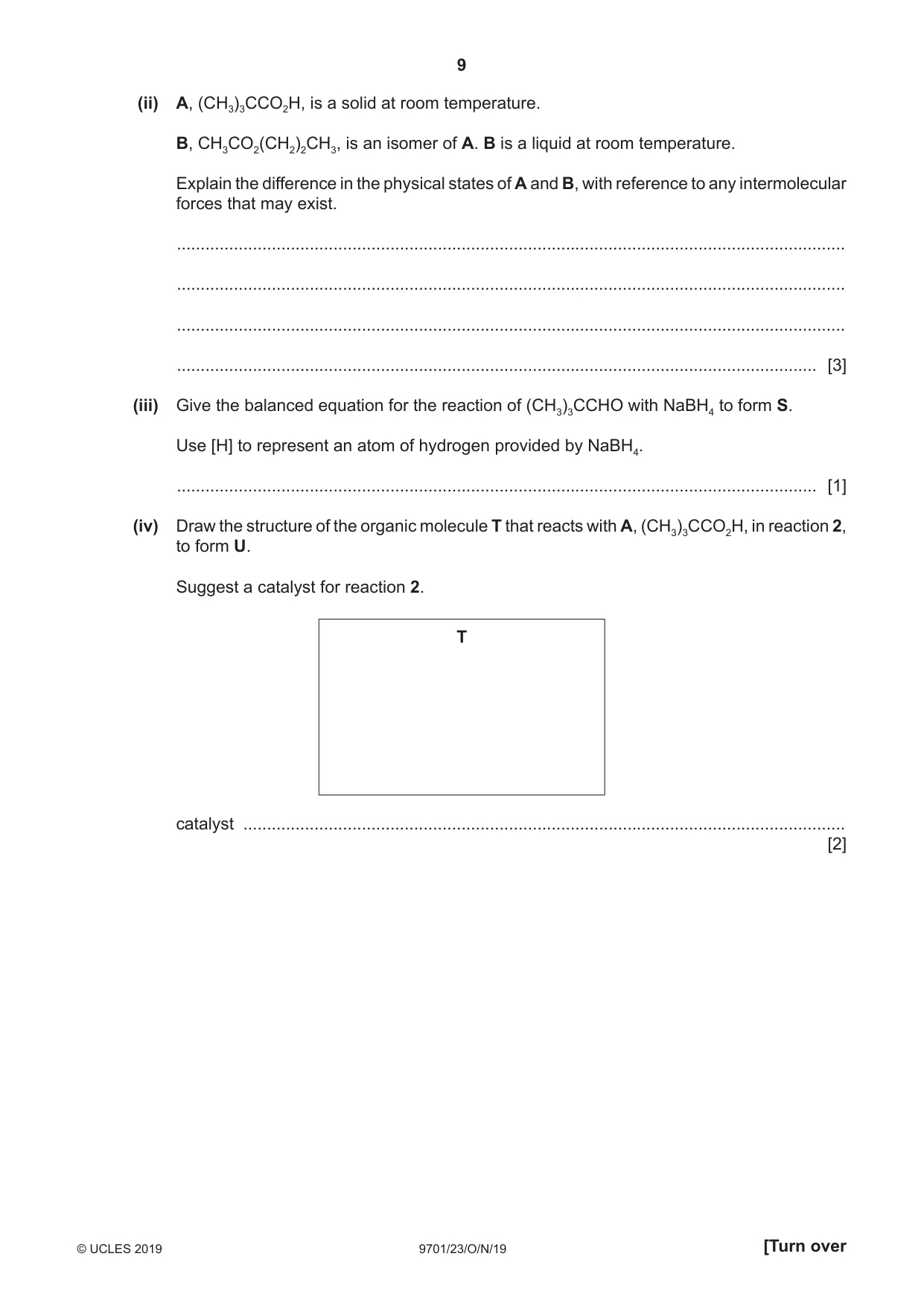 Cambridge A Level Chemistry 9701 2019 Oct/Nov Paper 2 · Variant 3 question paper, page 9 of 12