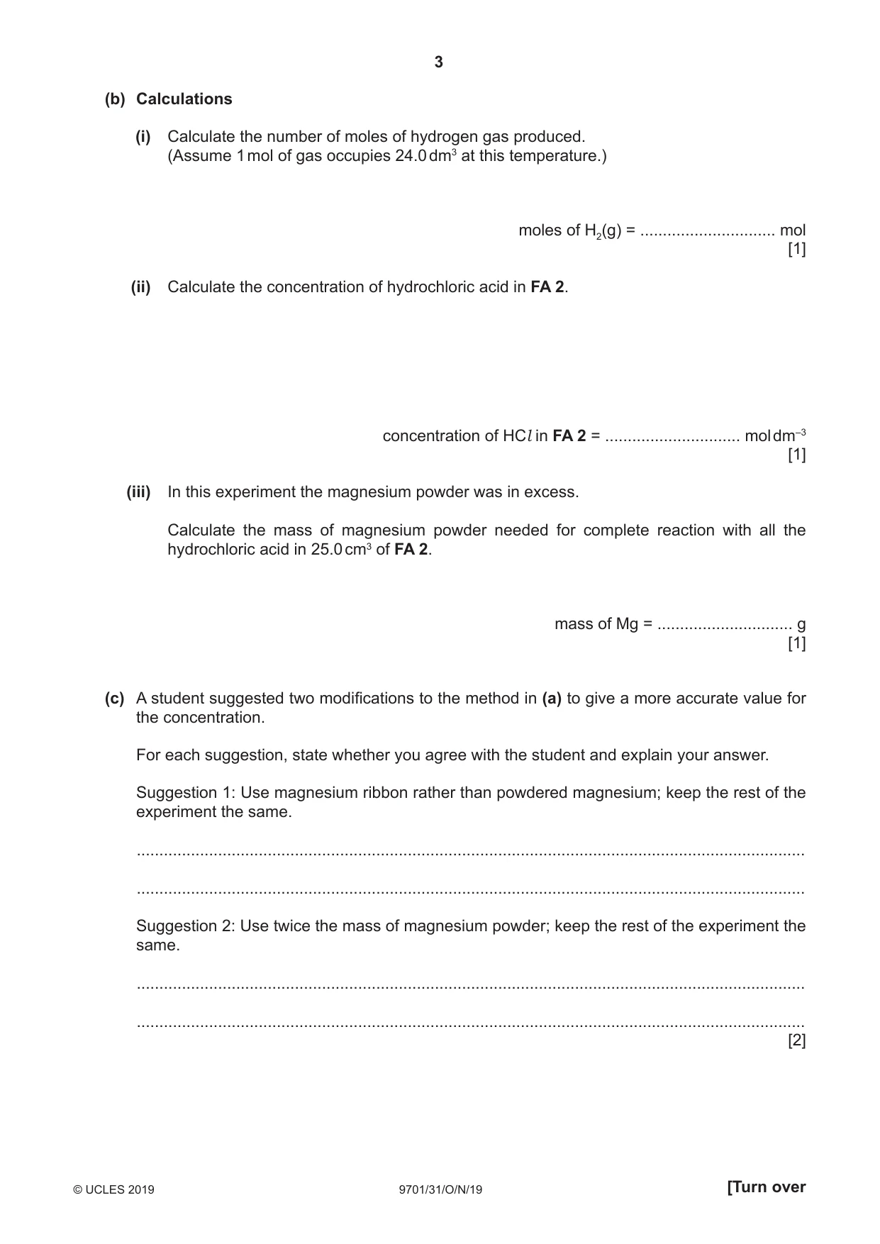 Cambridge A Level Chemistry 9701 2019 Oct/Nov Paper 3 · Variant 1 question paper, page 3 of 16