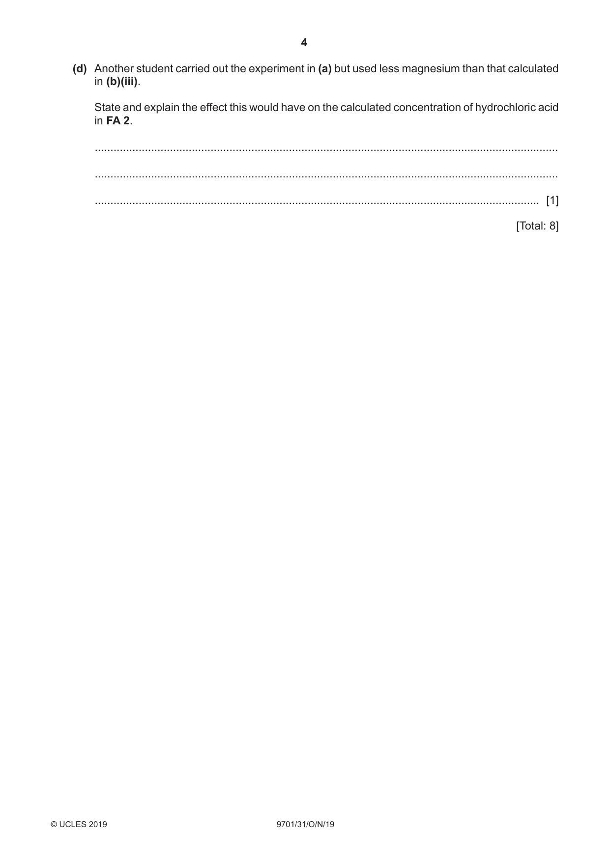 Cambridge A Level Chemistry 9701 2019 Oct/Nov Paper 3 · Variant 1 question paper, page 4 of 16