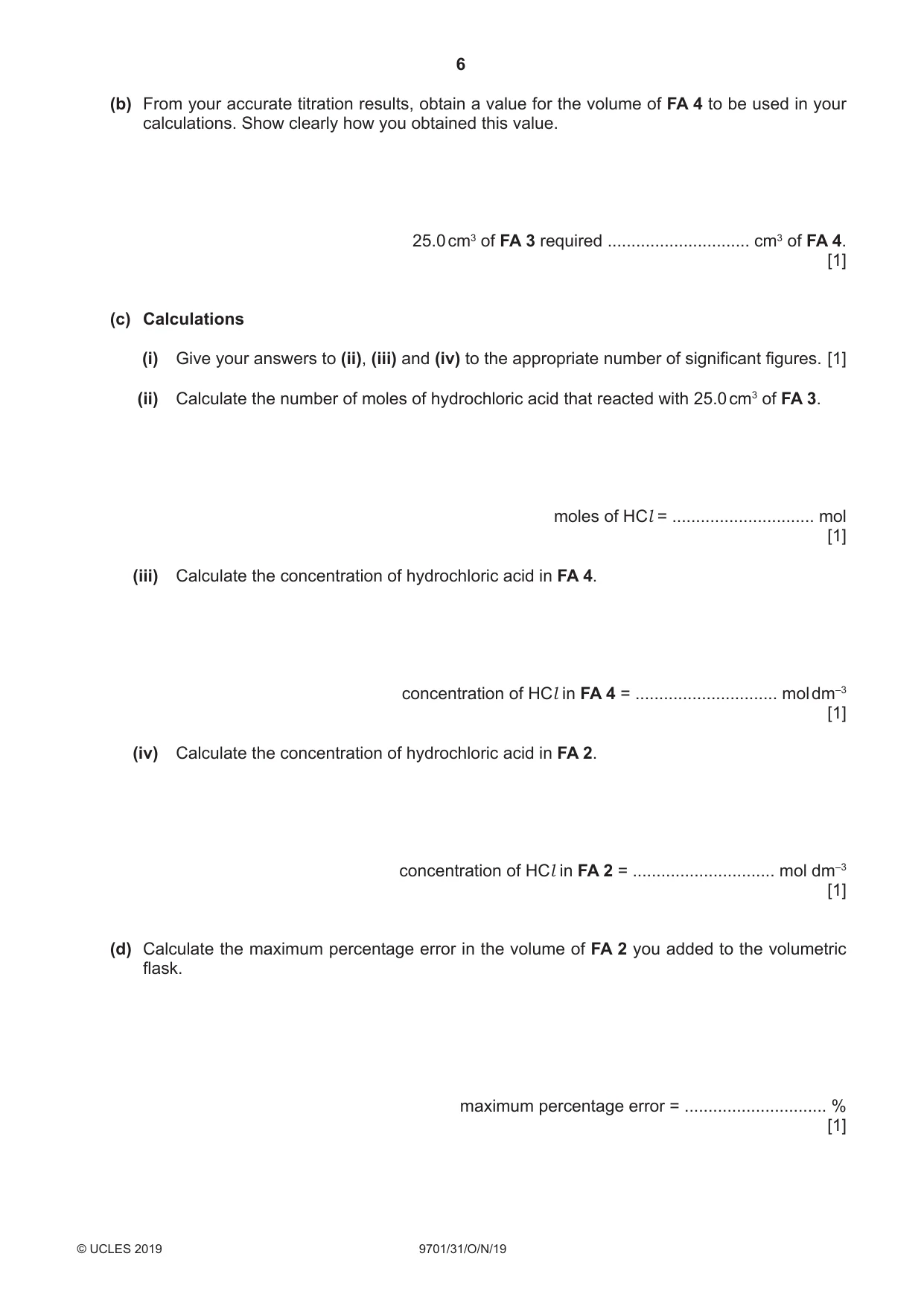 Cambridge A Level Chemistry 9701 2019 Oct/Nov Paper 3 · Variant 1 question paper, page 6 of 16