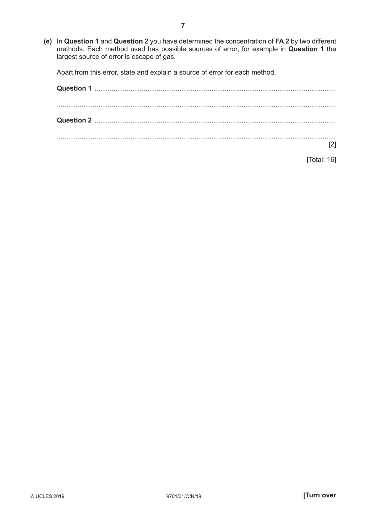 Cambridge A Level Chemistry 9701 2019 Oct/Nov Paper 3 · Variant 1 question paper, page 7 of 16