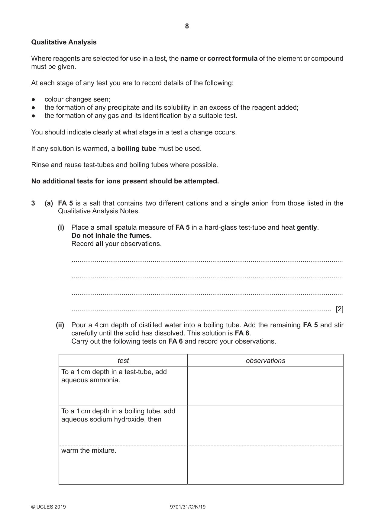 Cambridge A Level Chemistry 9701 2019 Oct/Nov Paper 3 · Variant 1 question paper, page 8 of 16