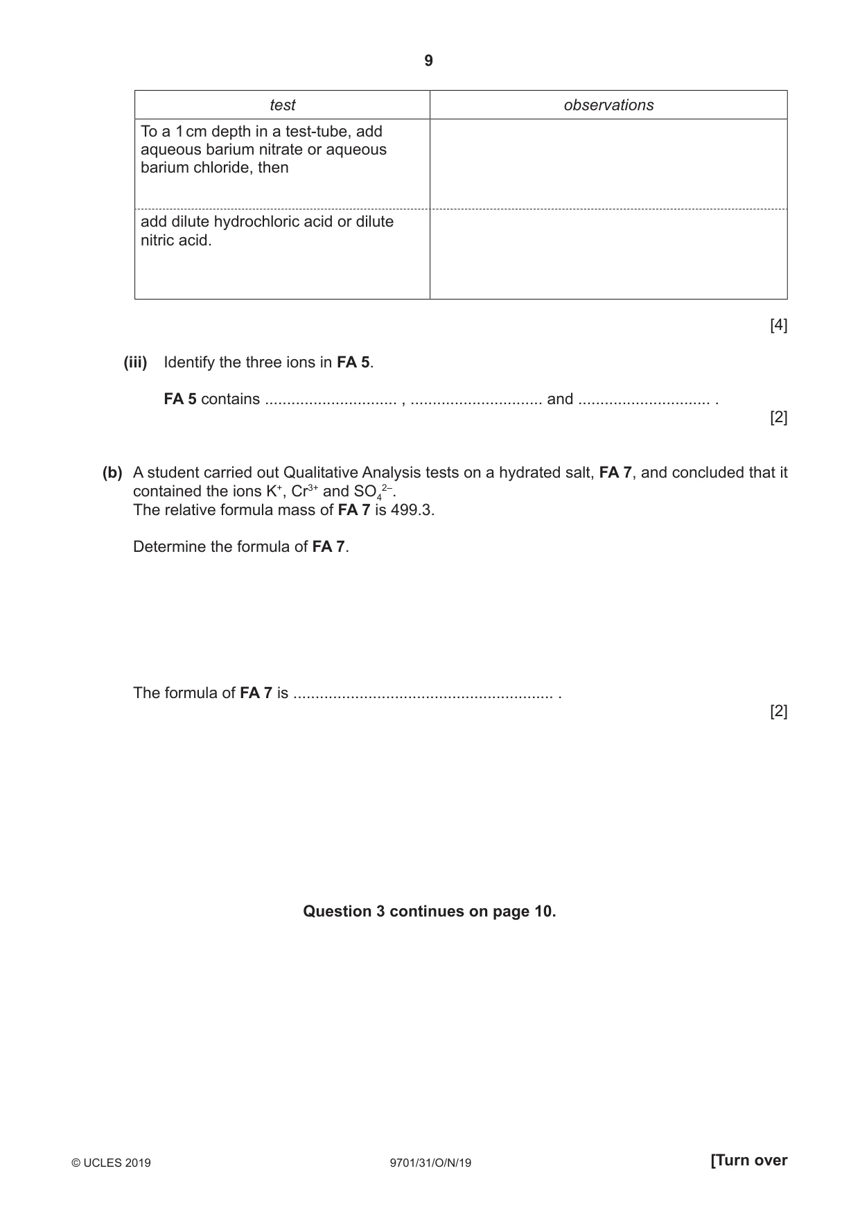Cambridge A Level Chemistry 9701 2019 Oct/Nov Paper 3 · Variant 1 question paper, page 9 of 16