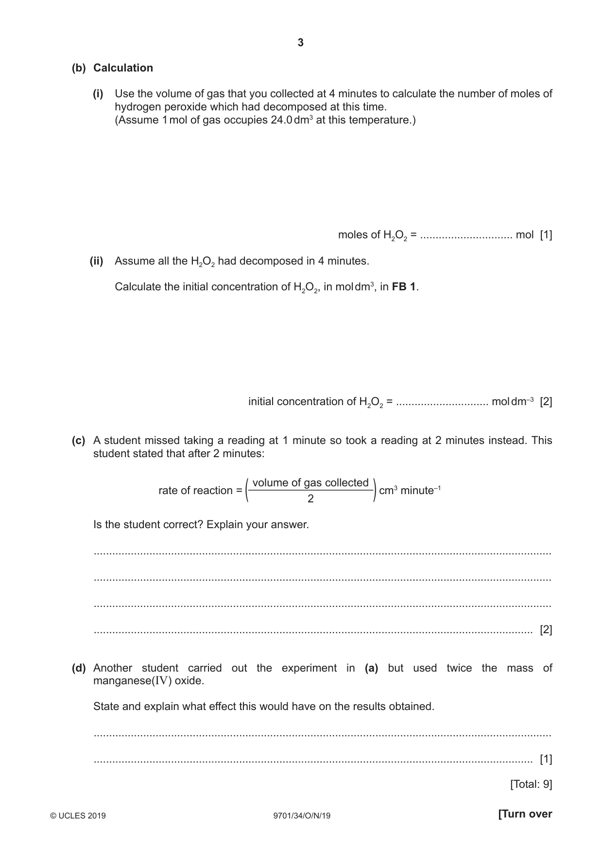 Cambridge A Level Chemistry 9701 2019 Oct/Nov Paper 3 · Variant 4 question paper, page 3 of 12