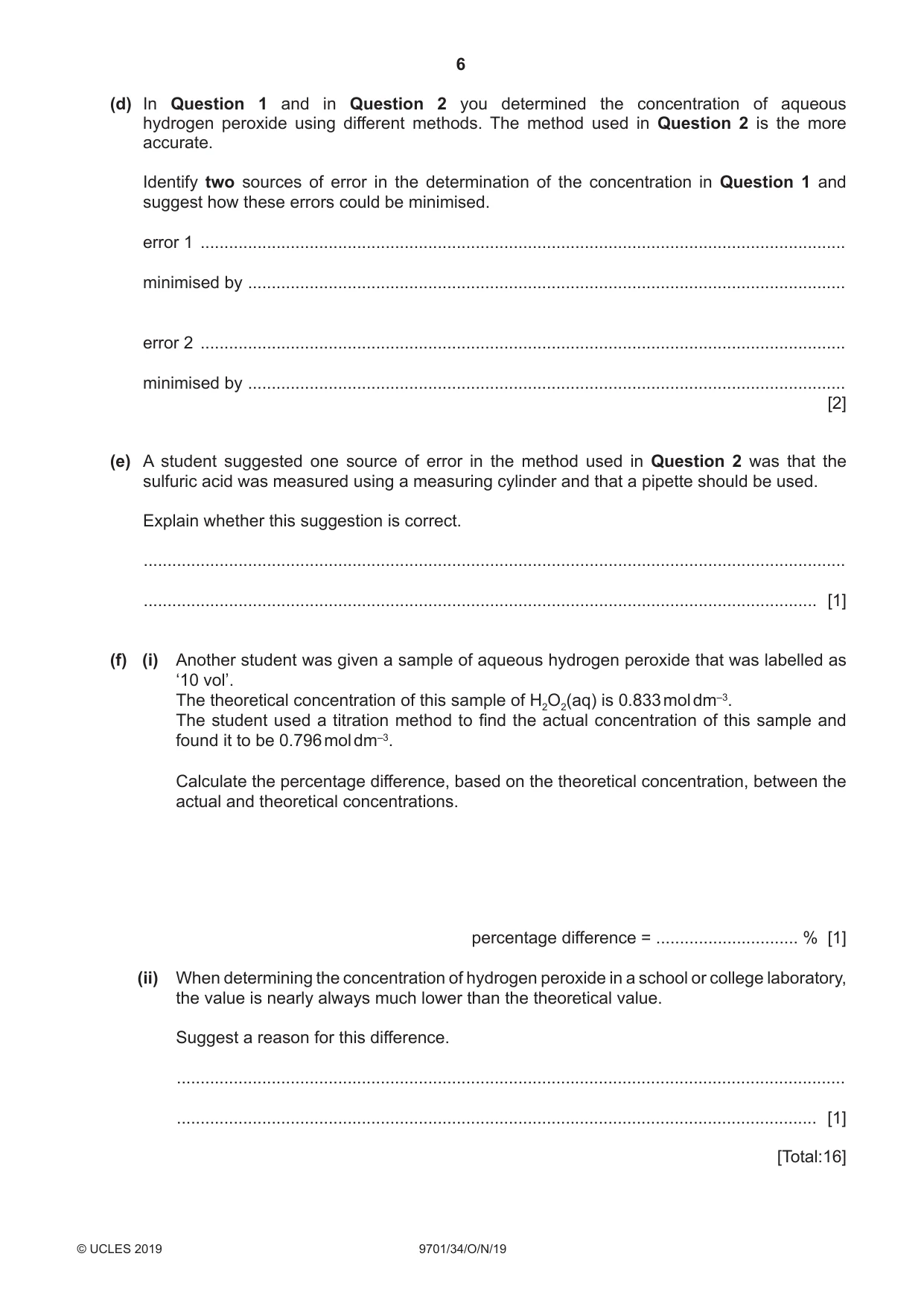 Cambridge A Level Chemistry 9701 2019 Oct/Nov Paper 3 · Variant 4 question paper, page 6 of 12