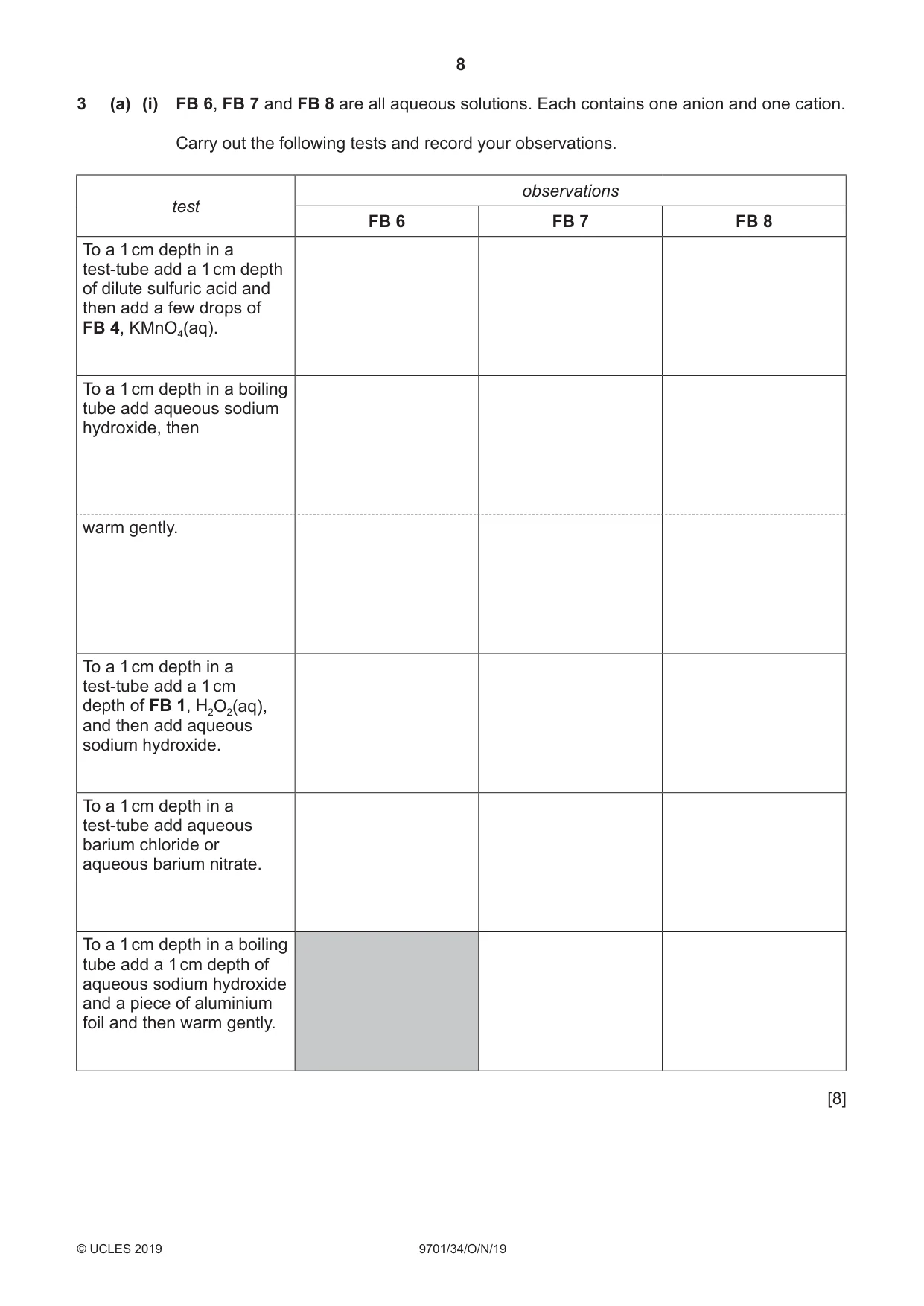 Cambridge A Level Chemistry 9701 2019 Oct/Nov Paper 3 · Variant 4 question paper, page 8 of 12