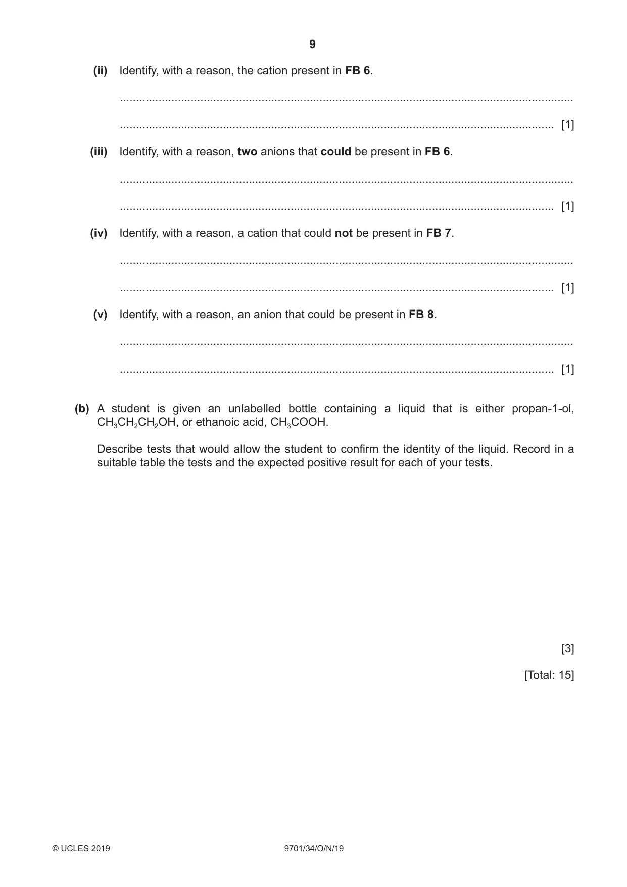 Cambridge A Level Chemistry 9701 2019 Oct/Nov Paper 3 · Variant 4 question paper, page 9 of 12