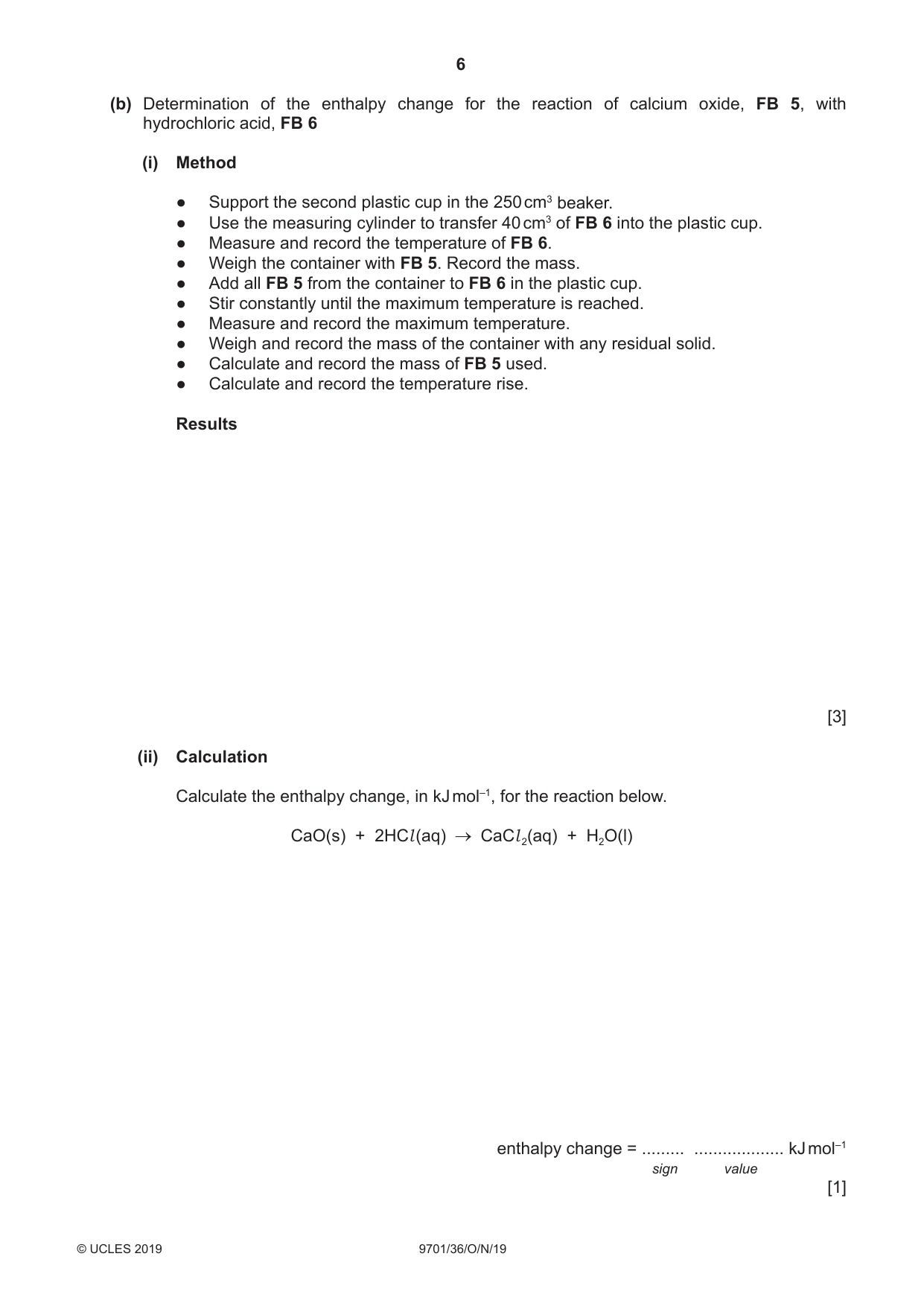 Cambridge A Level Chemistry 9701 2019 Oct/Nov Paper 3 · Variant 6 question paper, page 6 of 16