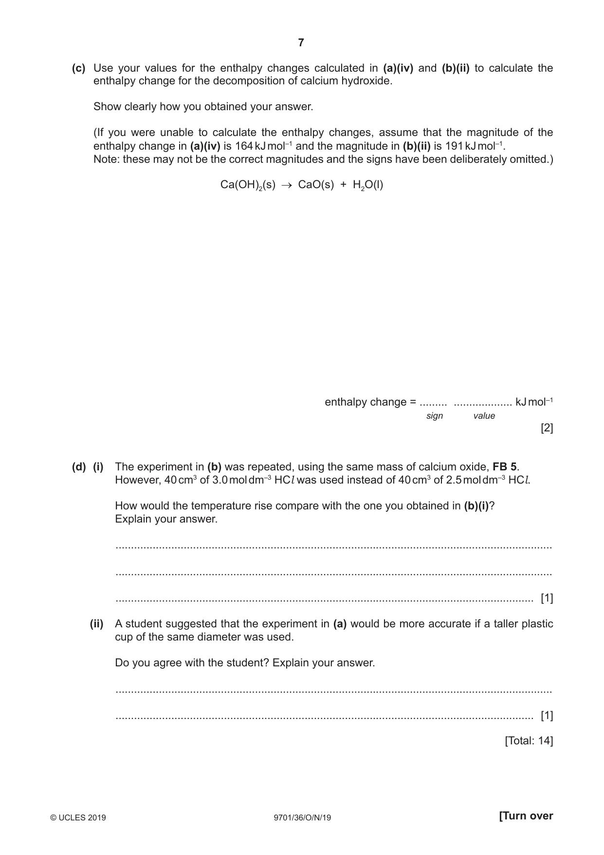 Cambridge A Level Chemistry 9701 2019 Oct/Nov Paper 3 · Variant 6 question paper, page 7 of 16