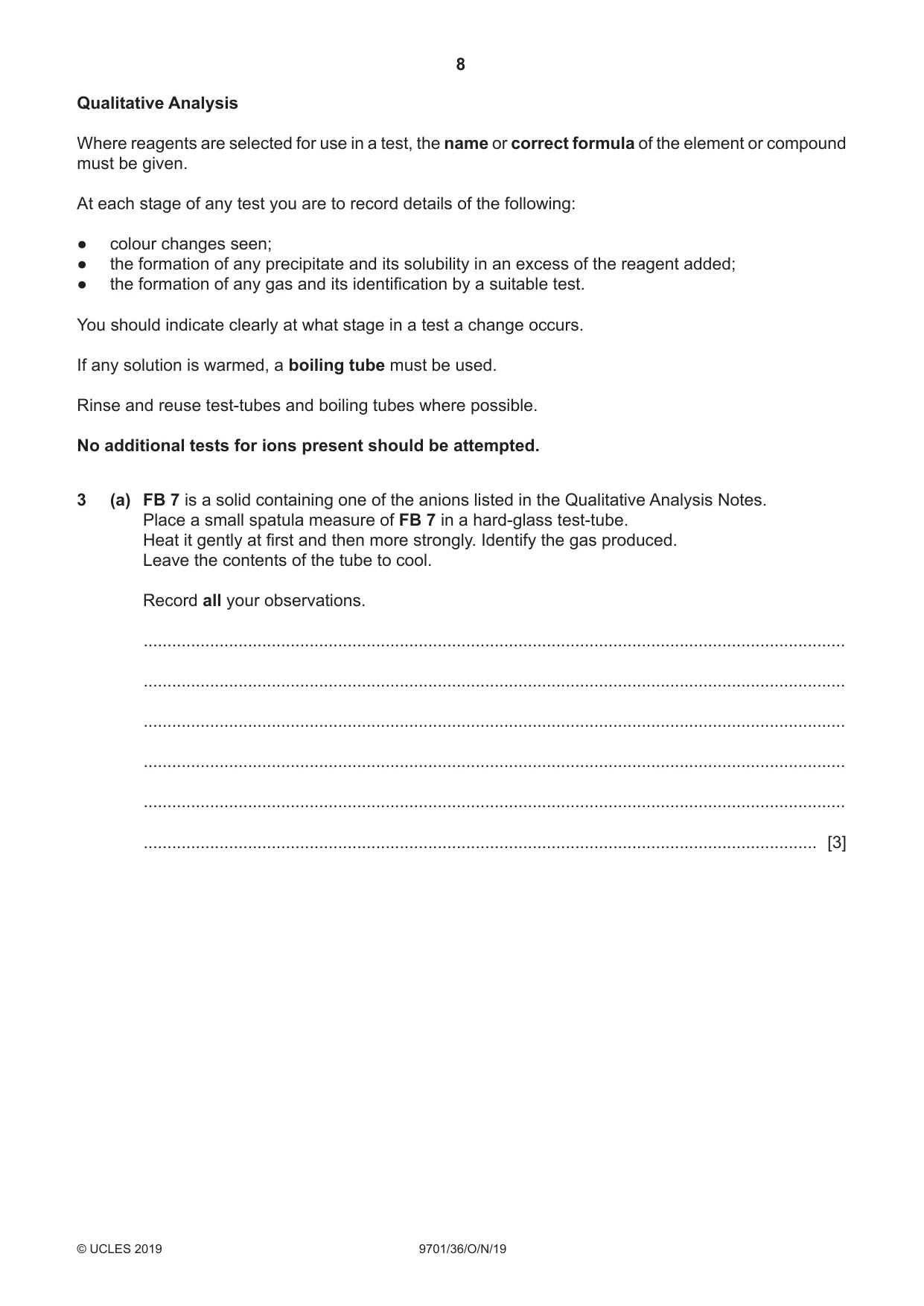 Cambridge A Level Chemistry 9701 2019 Oct/Nov Paper 3 · Variant 6 question paper, page 8 of 16