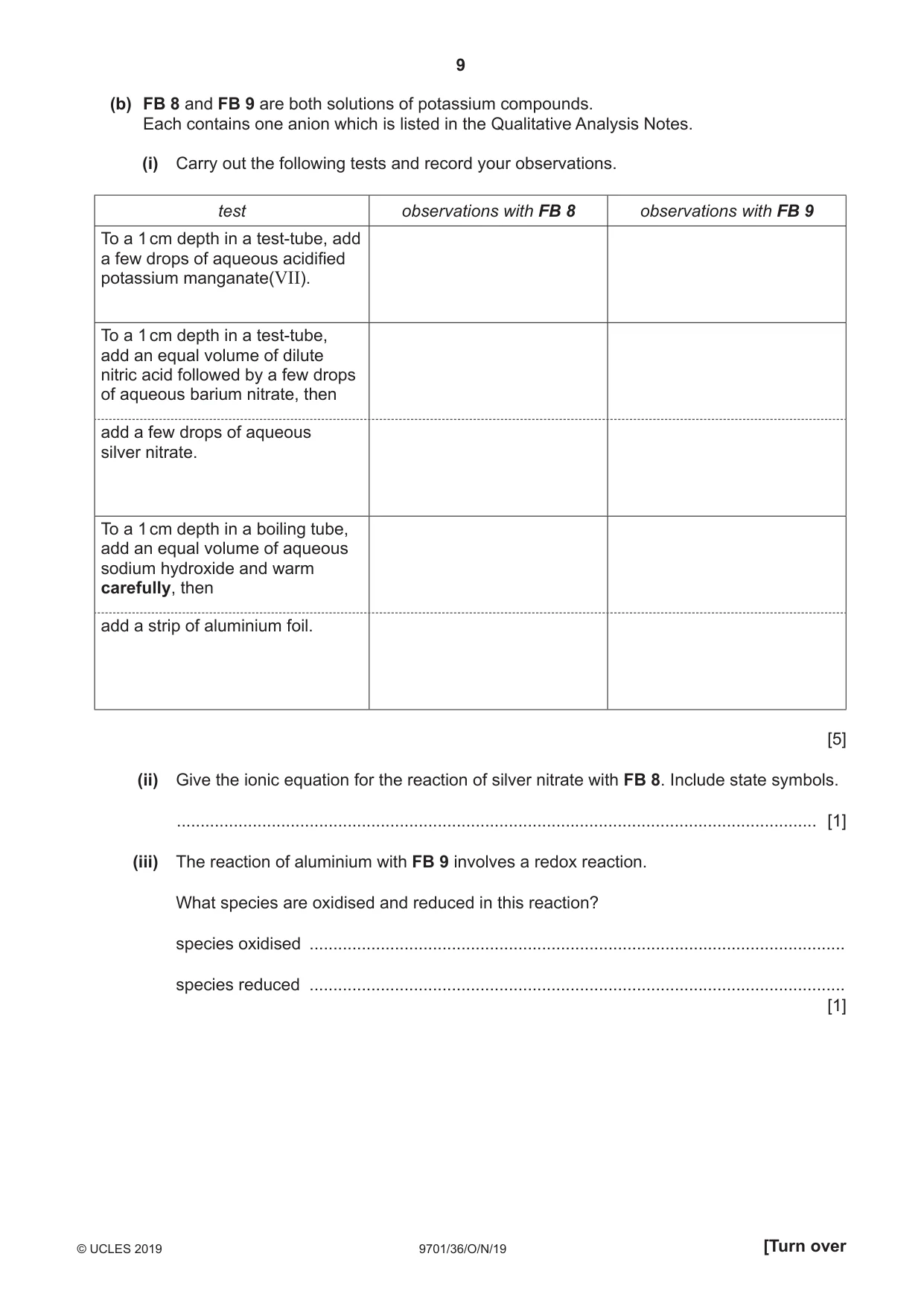 Cambridge A Level Chemistry 9701 2019 Oct/Nov Paper 3 · Variant 6 question paper, page 9 of 16