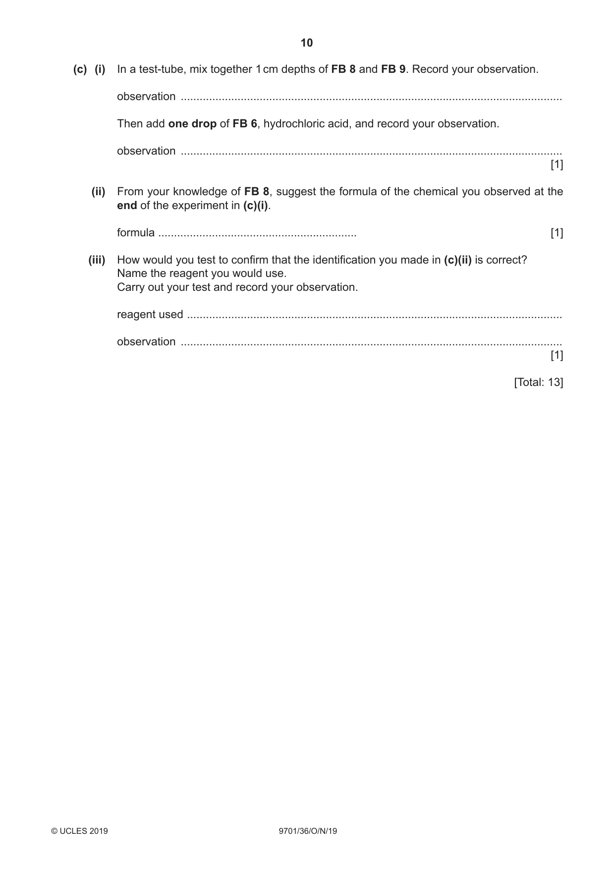 Cambridge A Level Chemistry 9701 2019 Oct/Nov Paper 3 · Variant 6 question paper, page 10 of 16
