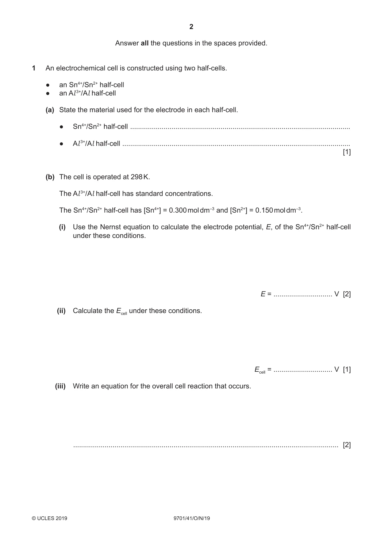 Cambridge A Level Chemistry 9701 2019 Oct/Nov Paper 4 · Variant 1 question paper, page 2 of 20