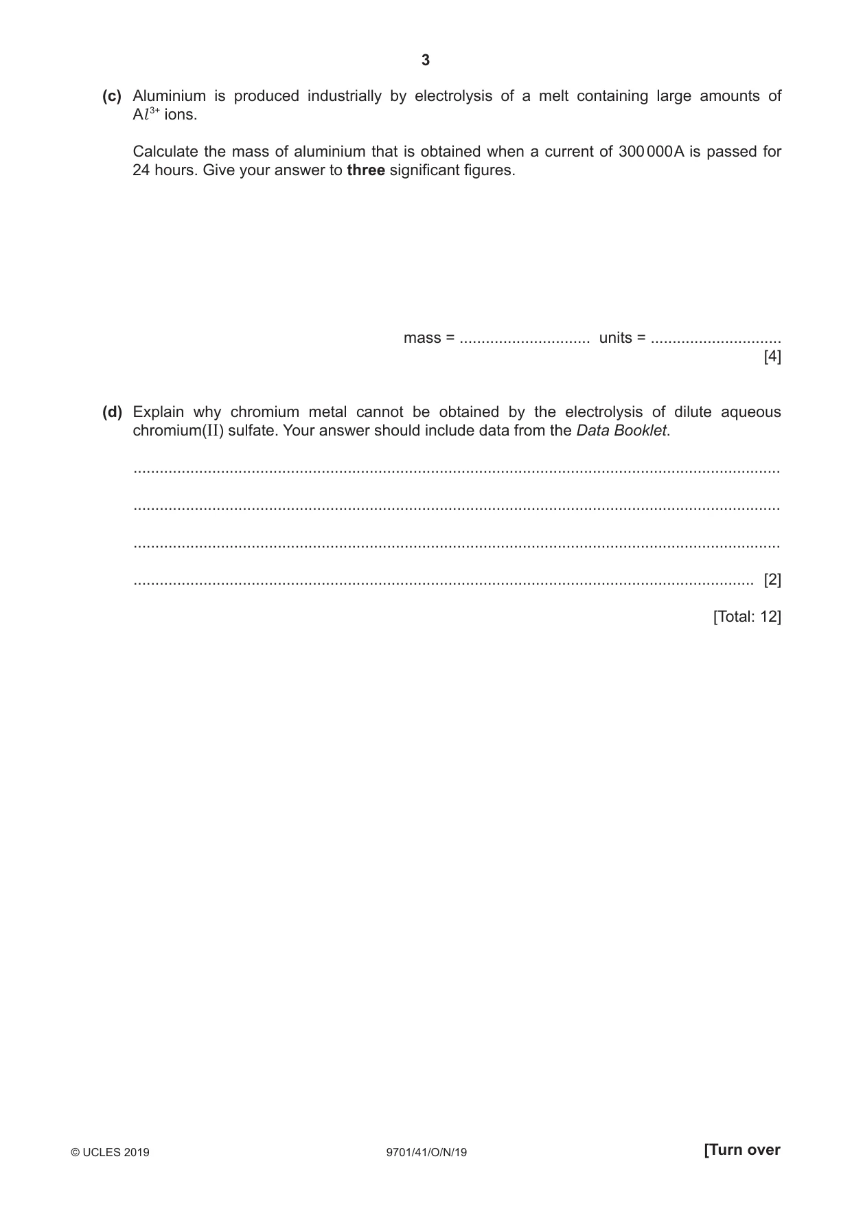 Cambridge A Level Chemistry 9701 2019 Oct/Nov Paper 4 · Variant 1 question paper, page 3 of 20