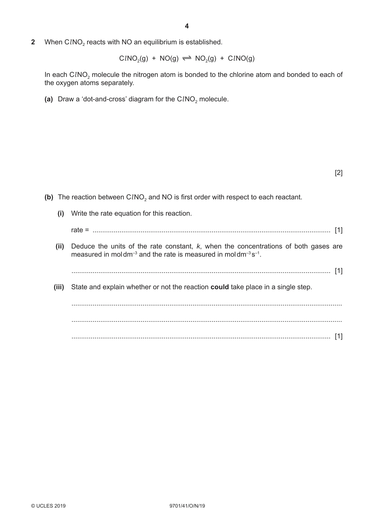 Cambridge A Level Chemistry 9701 2019 Oct/Nov Paper 4 · Variant 1 question paper, page 4 of 20