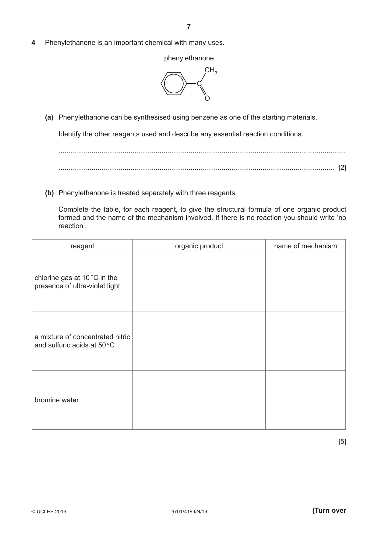 Cambridge A Level Chemistry 9701 2019 Oct/Nov Paper 4 · Variant 1 question paper, page 7 of 20