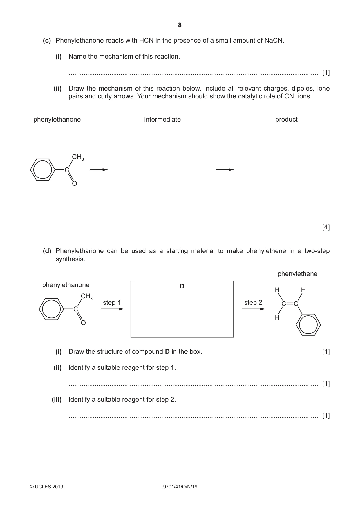 Cambridge A Level Chemistry 9701 2019 Oct/Nov Paper 4 · Variant 1 question paper, page 8 of 20