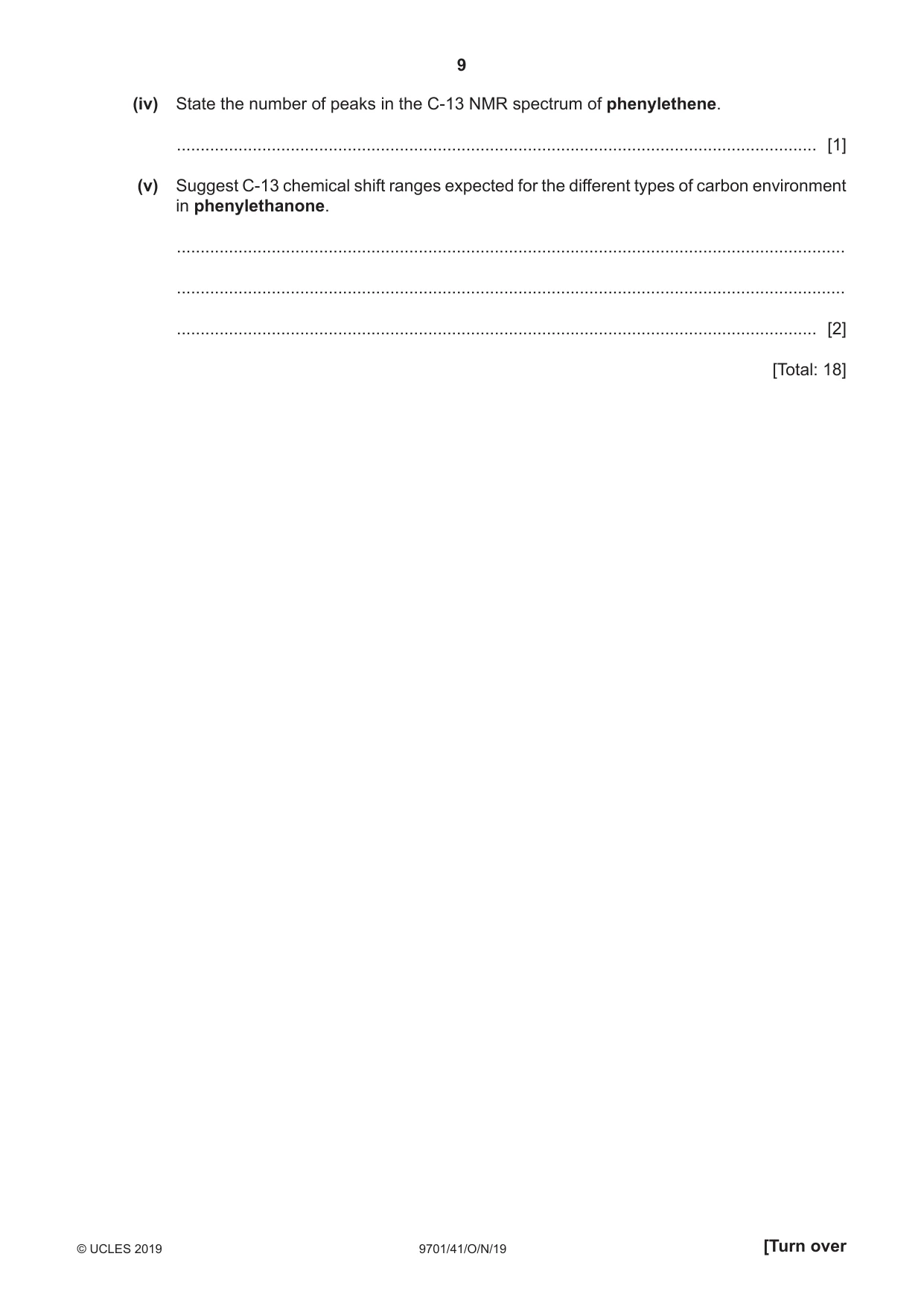 Cambridge A Level Chemistry 9701 2019 Oct/Nov Paper 4 · Variant 1 question paper, page 9 of 20