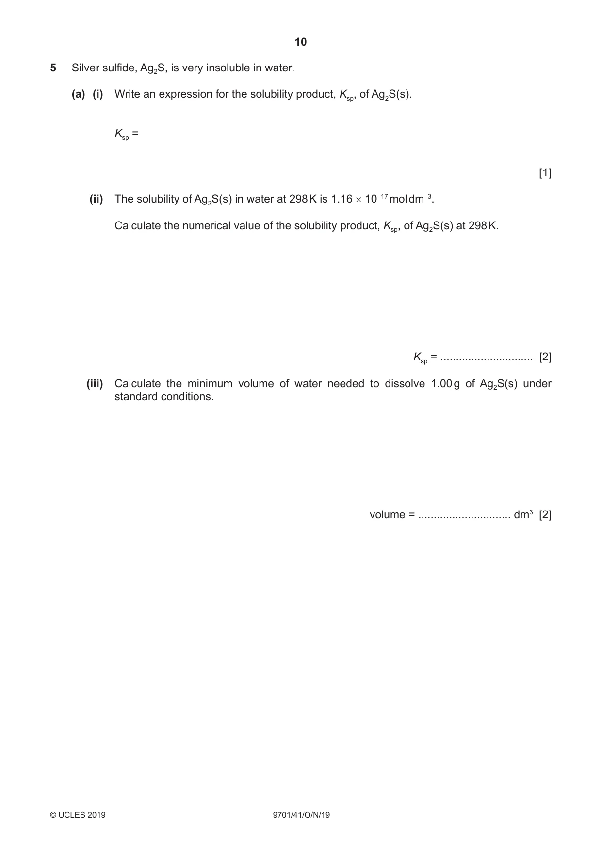Cambridge A Level Chemistry 9701 2019 Oct/Nov Paper 4 · Variant 1 question paper, page 10 of 20