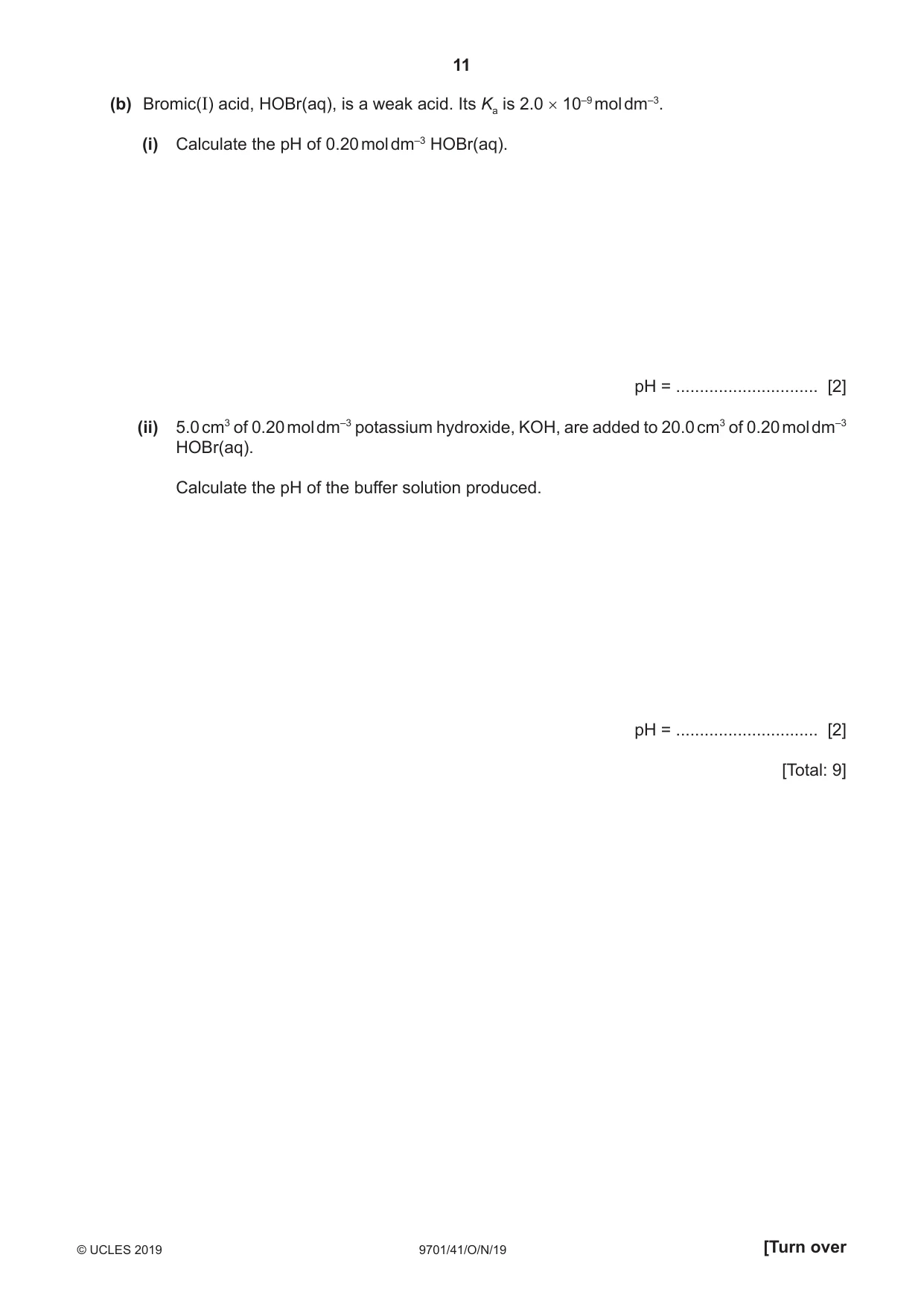 Cambridge A Level Chemistry 9701 2019 Oct/Nov Paper 4 · Variant 1 question paper, page 11 of 20