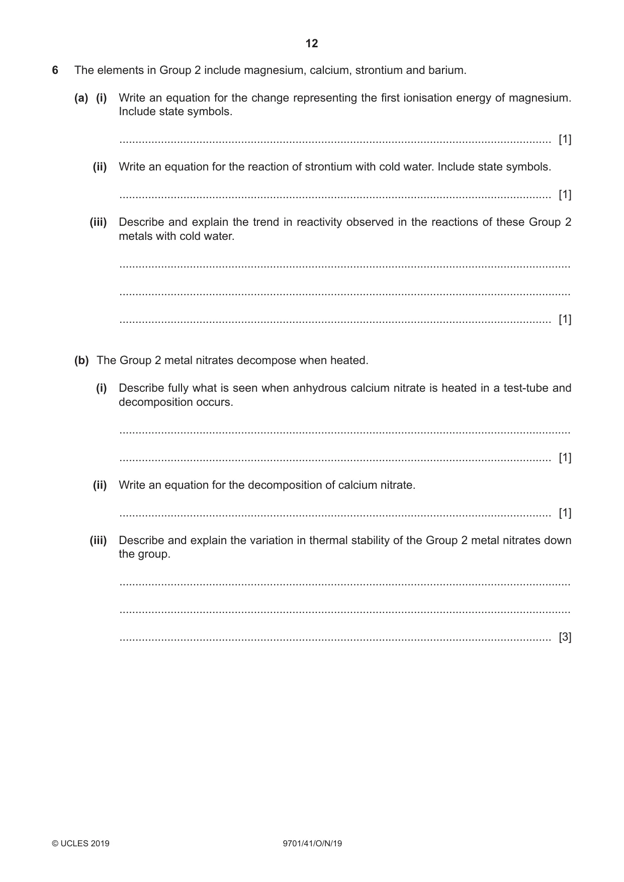 Cambridge A Level Chemistry 9701 2019 Oct/Nov Paper 4 · Variant 1 question paper, page 12 of 20