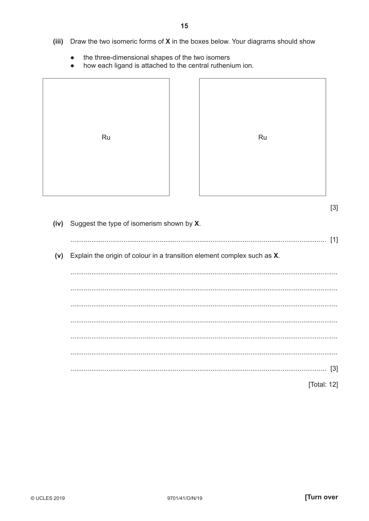 Cambridge A Level Chemistry 9701 2019 Oct/Nov Paper 4 · Variant 1 question paper, page 15 of 20
