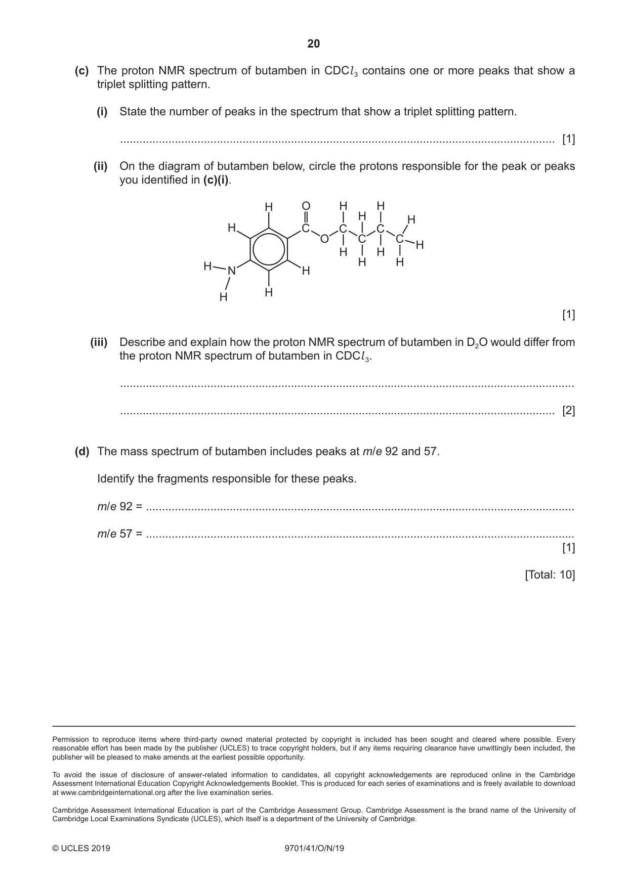 Cambridge A Level Chemistry 9701 2019 Oct/Nov Paper 4 · Variant 1 question paper, page 20 of 20
