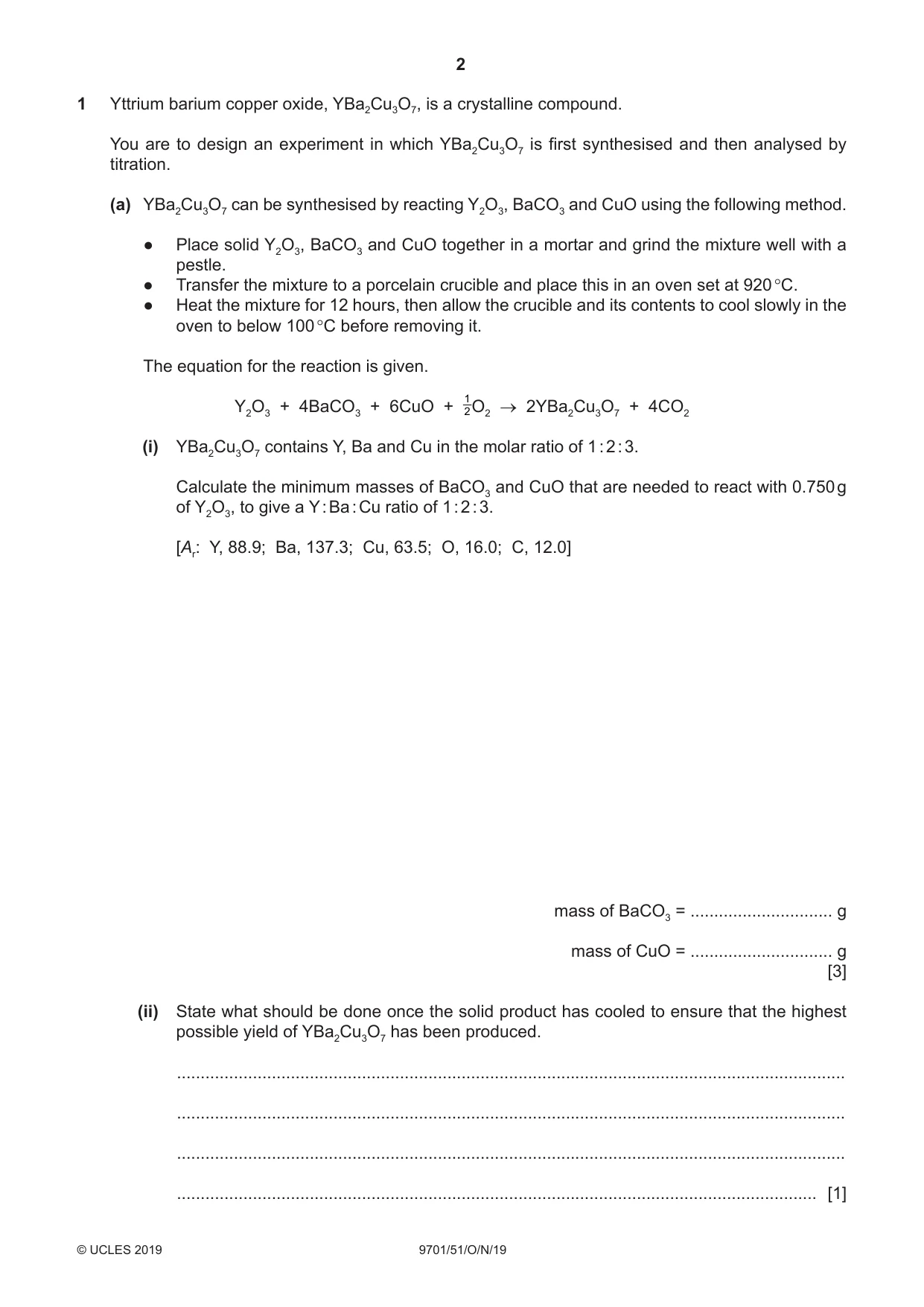 Cambridge A Level Chemistry 9701 2019 Oct/Nov Paper 5 · Variant 1 question paper, page 2 of 12