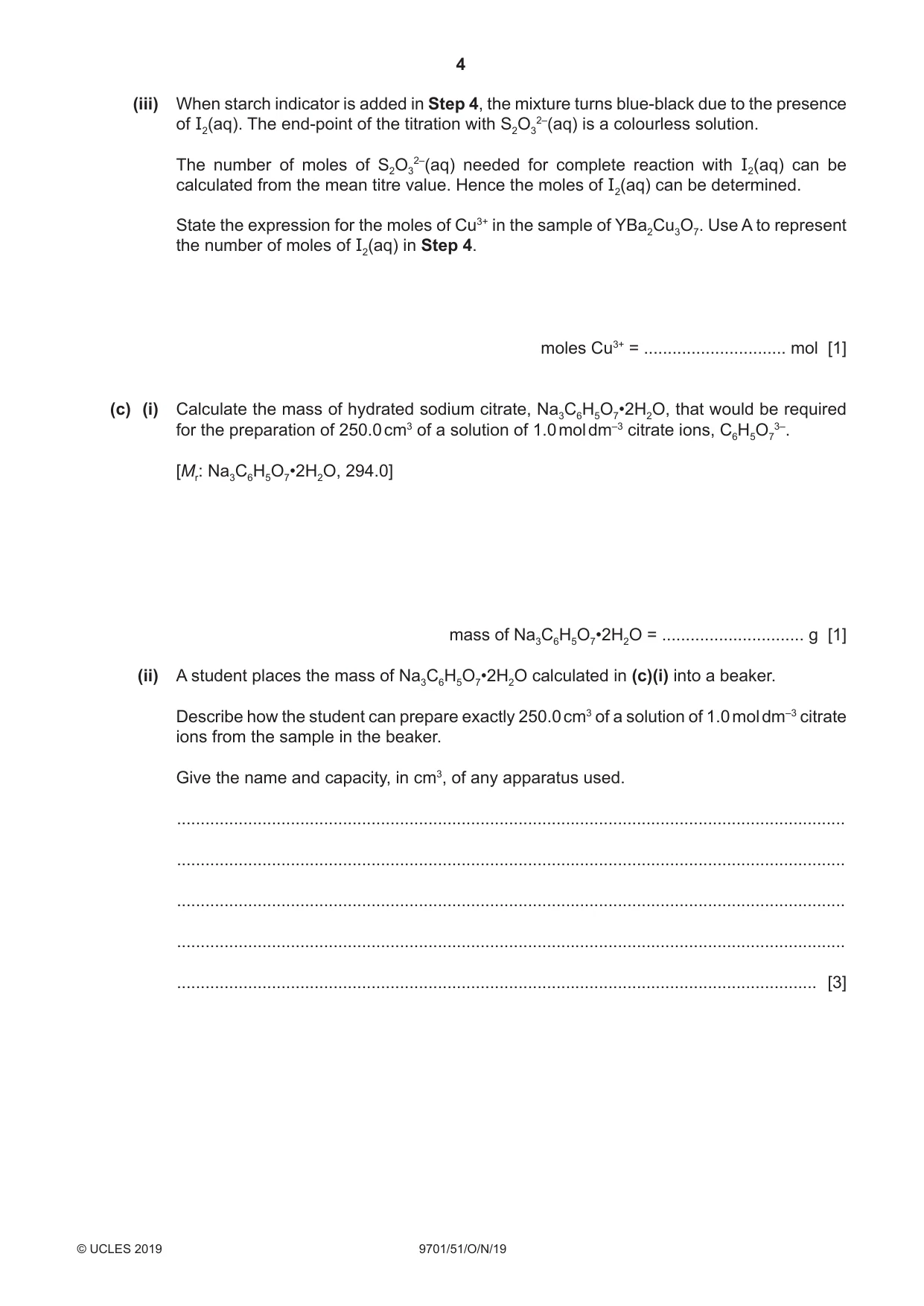 Cambridge A Level Chemistry 9701 2019 Oct/Nov Paper 5 · Variant 1 question paper, page 4 of 12